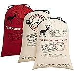 HBlife Canvas Santa Sack, 19.7 X 27.6 Inch Large Santa Bags for Gifts, Personalized Christmas Sacks for Presents with Drawstring, 3 Pack A