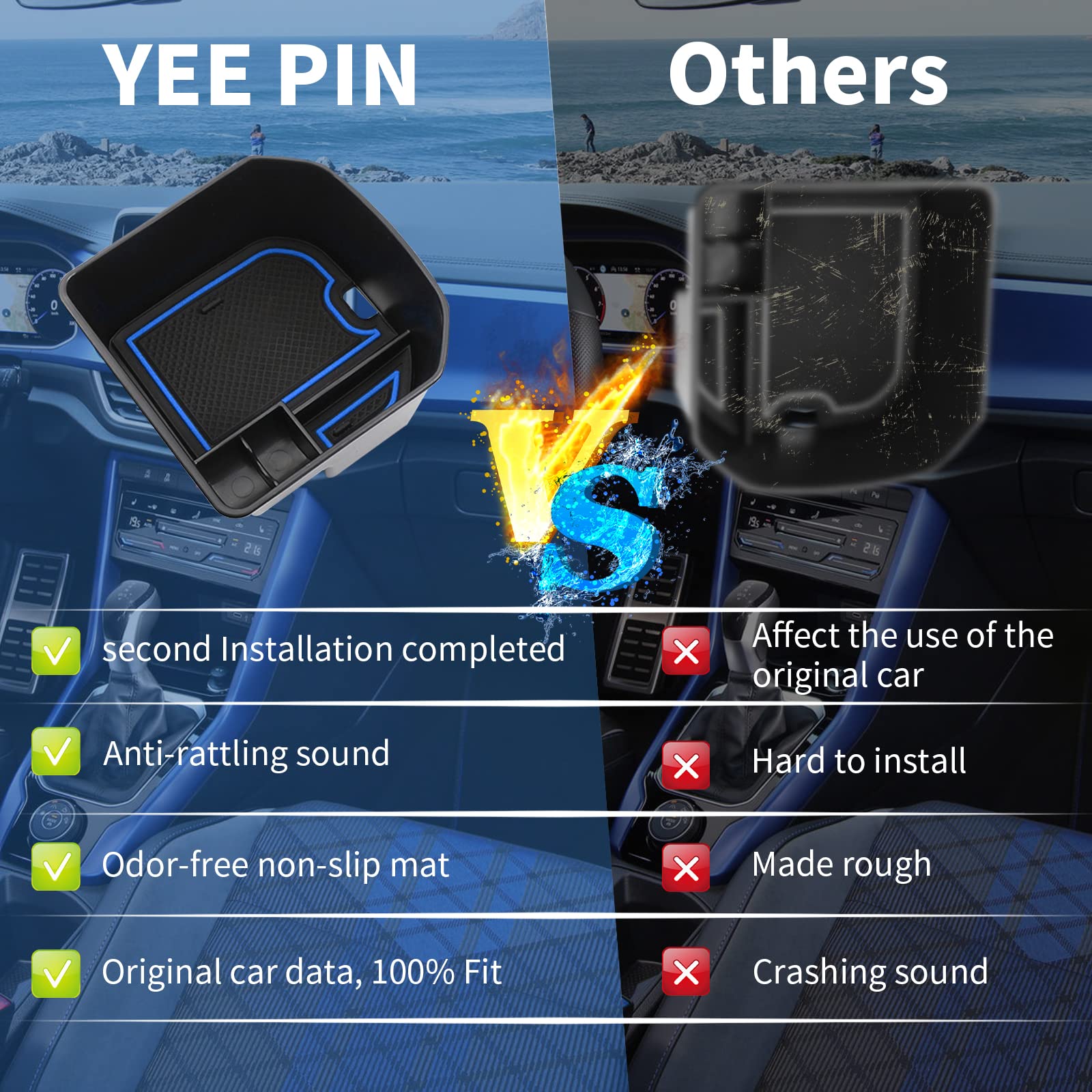 Vassoio Estraibile YEE PIN Per Volkswagen T-Roc - Organizzatore Console, Con Tappetino Antiscivolo - Foto 9