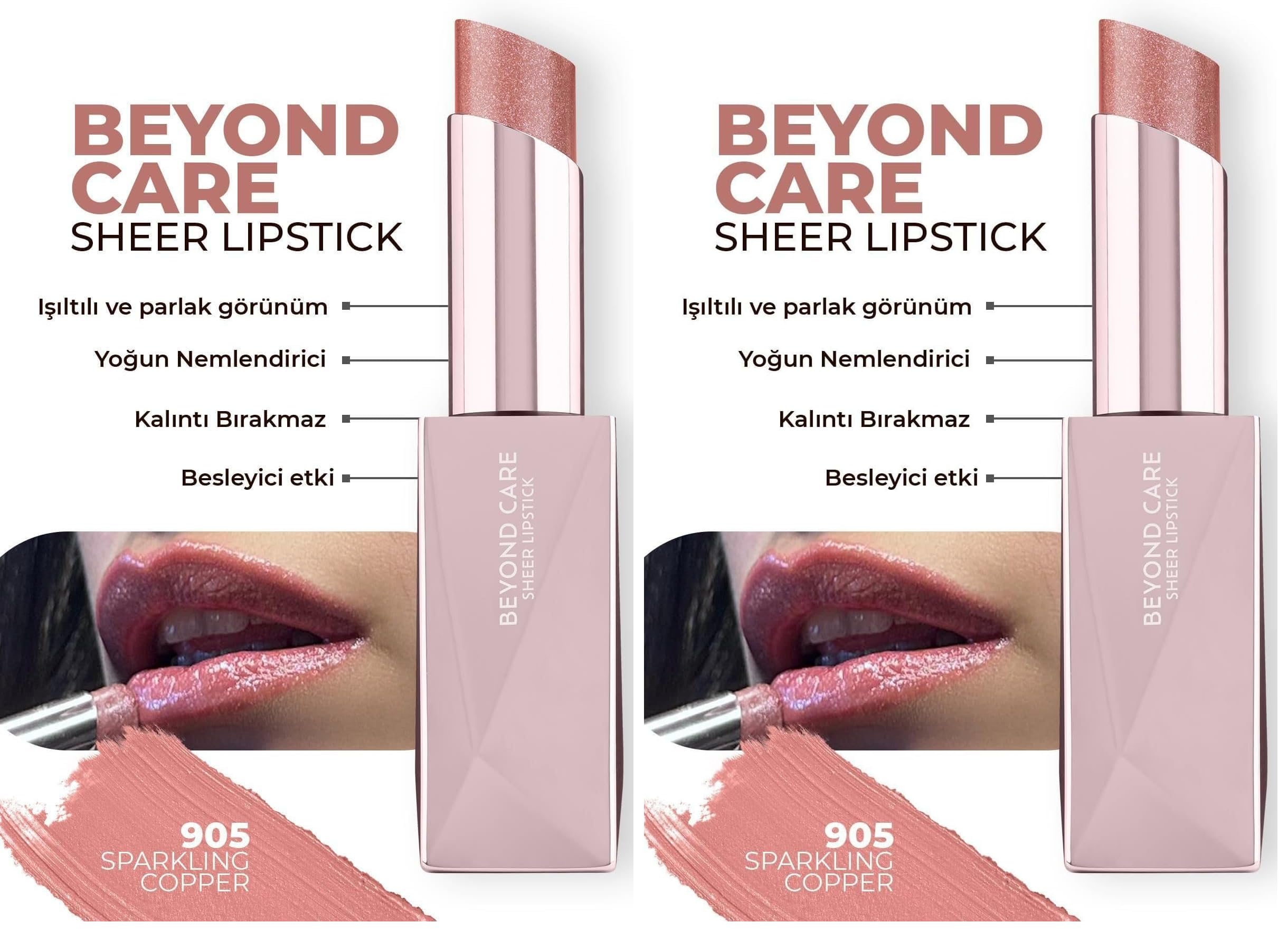 ALIX AVIEN Beyond Care Sheer Lipstick 905 - Sparkling Copper - Yoğun Nemlendirici Besleyici Etki - Parlak Ruj (2 paketi)