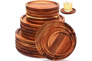 Acacia Wood Dinner Plates | Set of 15 Round Wooden Charger Plates