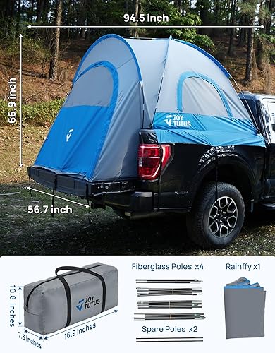Vista 53 de JoyTutus: tienda de campaña para camioneta, impermeable, PU2000 mm, doble capa para 2 personas, tienda de campaña portátil, 5.5 pies a 6 pies, Gris