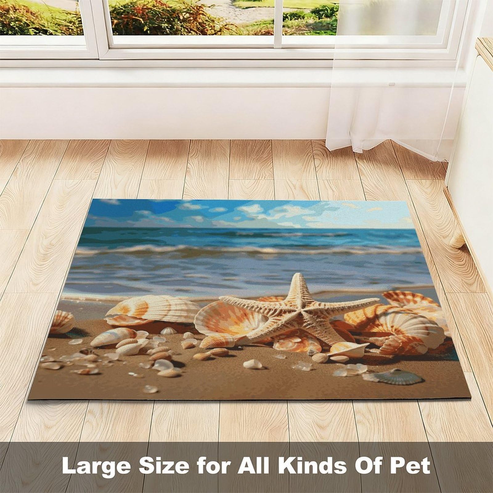 Tapis de nourriture pour chat avec coquillages sur la plage de sable – Tapis d'alimentation antidérapant pour chien facile à nettoyer pour la nourriture et l'eau, tapis de gamelle pour chien et chat