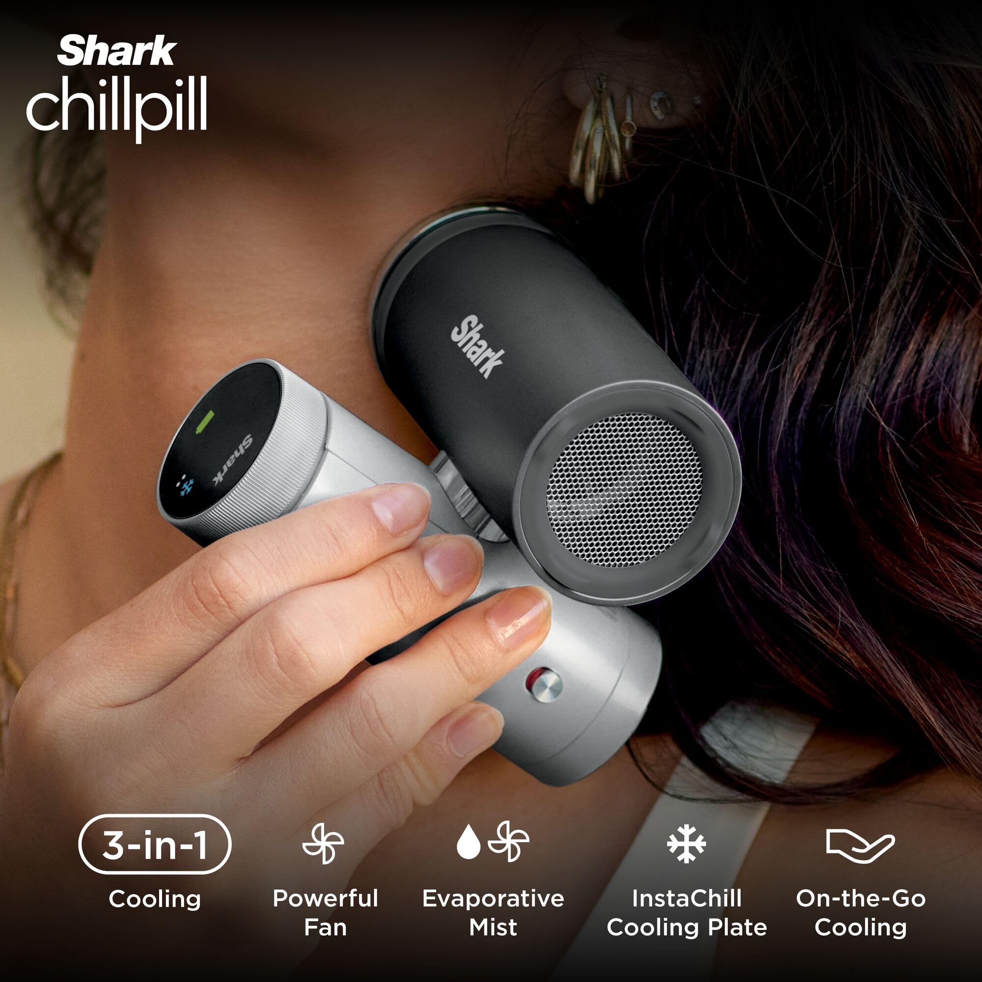 Shark ChillPill 3-in-1 High-Speed Fan, Ultra-Fine Mist and InstaChill System, Includes 3 Cooling Attachments, Travel-Friendly Design, Carbon FA022UK — view 2