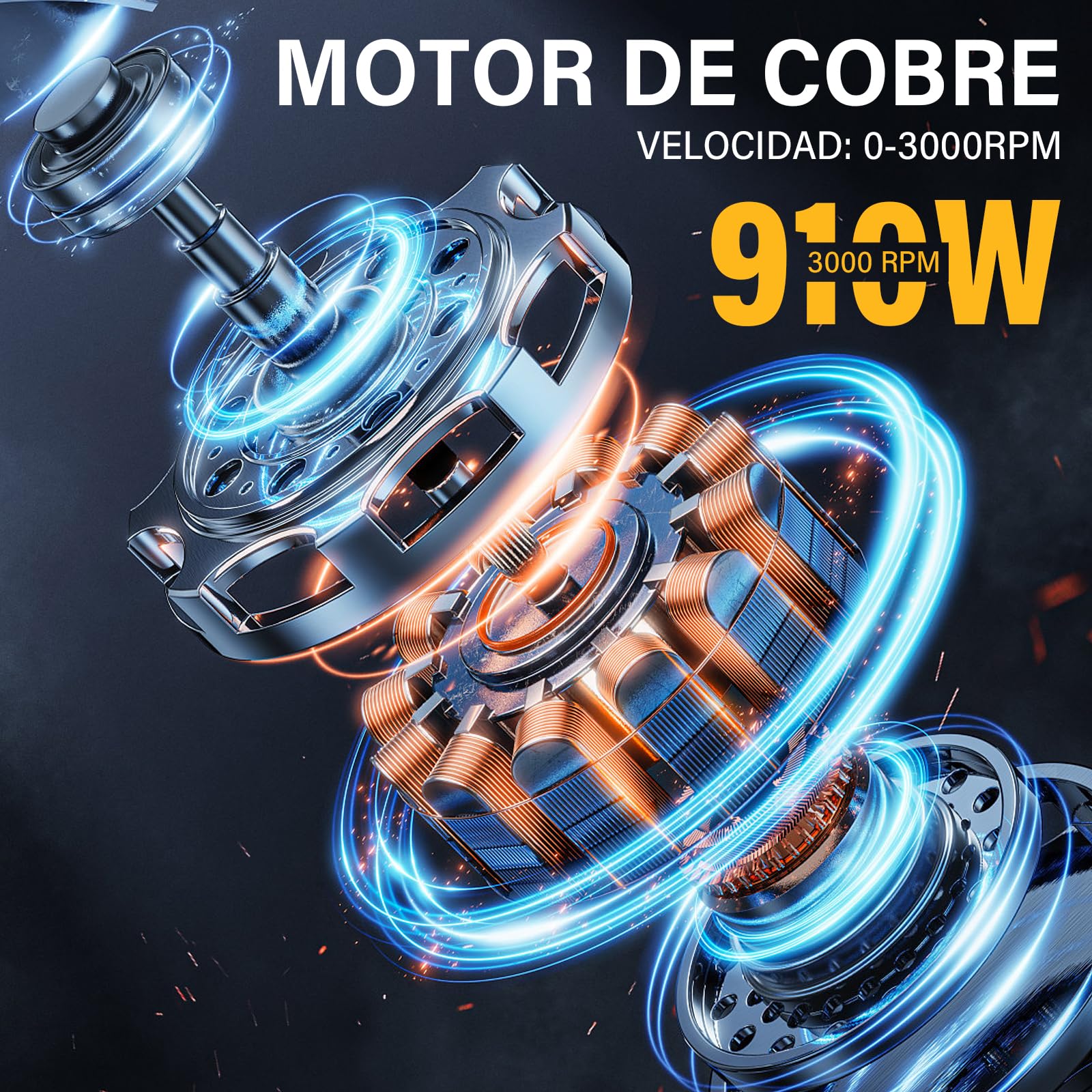 TEENO Taladro de percusión con cable 910 W, martillo perforador eléctrico 0-3000 rpm con 38 accesorios, mango giratorio de 360°, velocidad variable, mandril de metal de 13 mm, funda de transporte