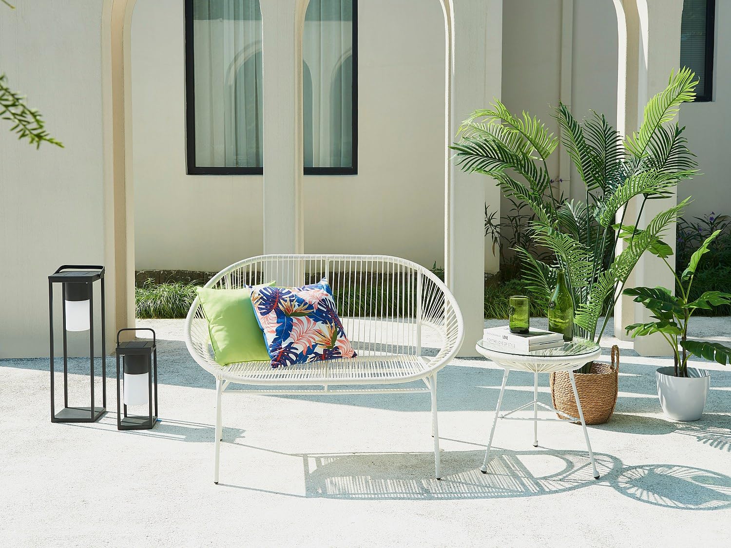 Panca da giardino in fili di Resina intrecciata Bianco - ALIOS III di MYLIA