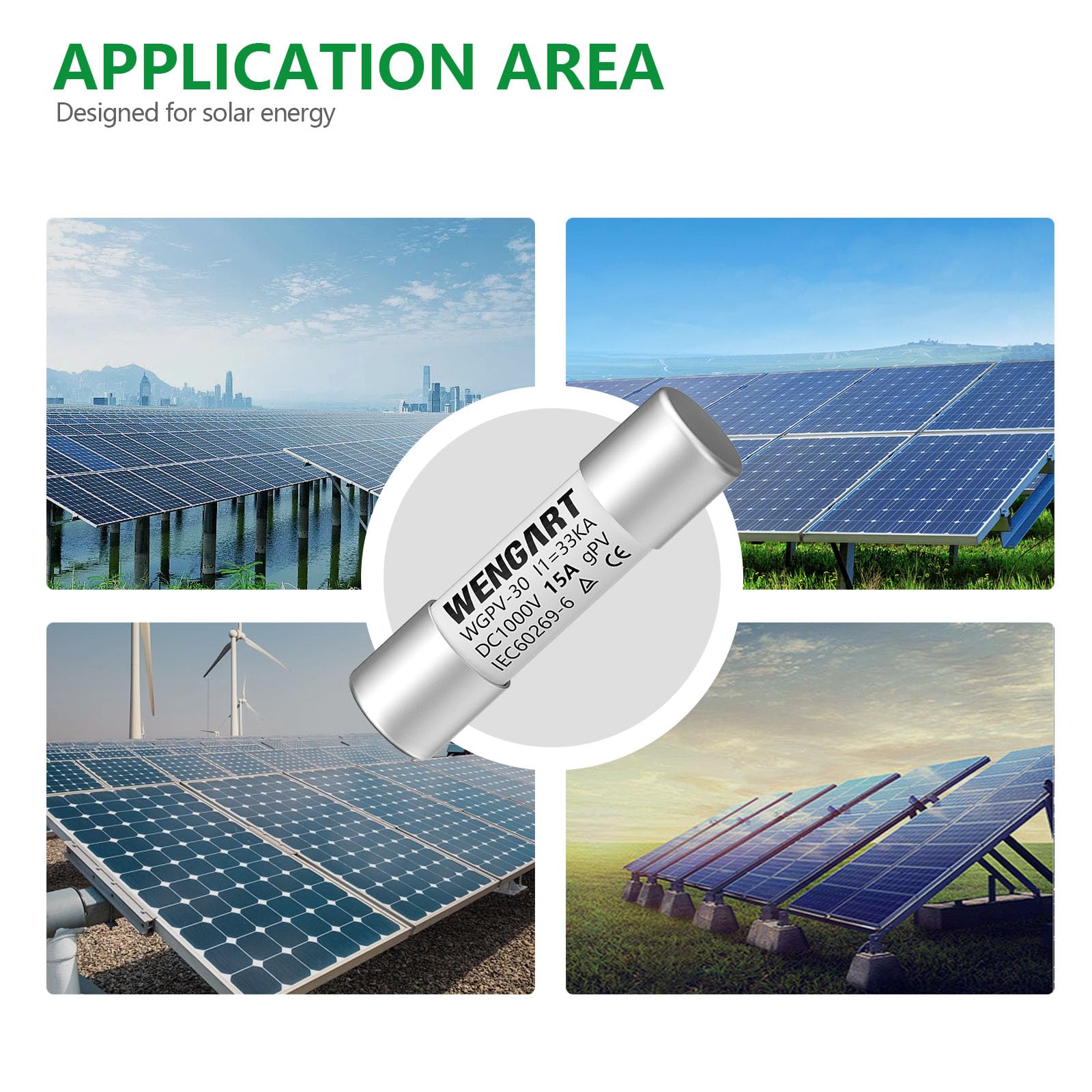 Wengart Solar Fuses WGPV-30,Fast Photovoltaic Fuses for Solar Photovoltaic Applications,DC1000V,10x38mm,I133kA,10pcs (15Amp) - Image 3