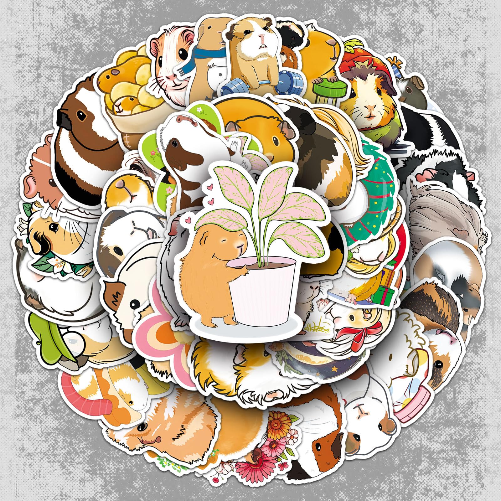 50 Pcs Guinea Pig Vinyl Stickers,Guinea Pig Graffiti Stickers,Vinyl Waterproof Sticker for Kids Teens Girls,for Phone Laptop Bottles Skateboard Computer Phone Luggage Guitar Gifts Sticker - Image 3