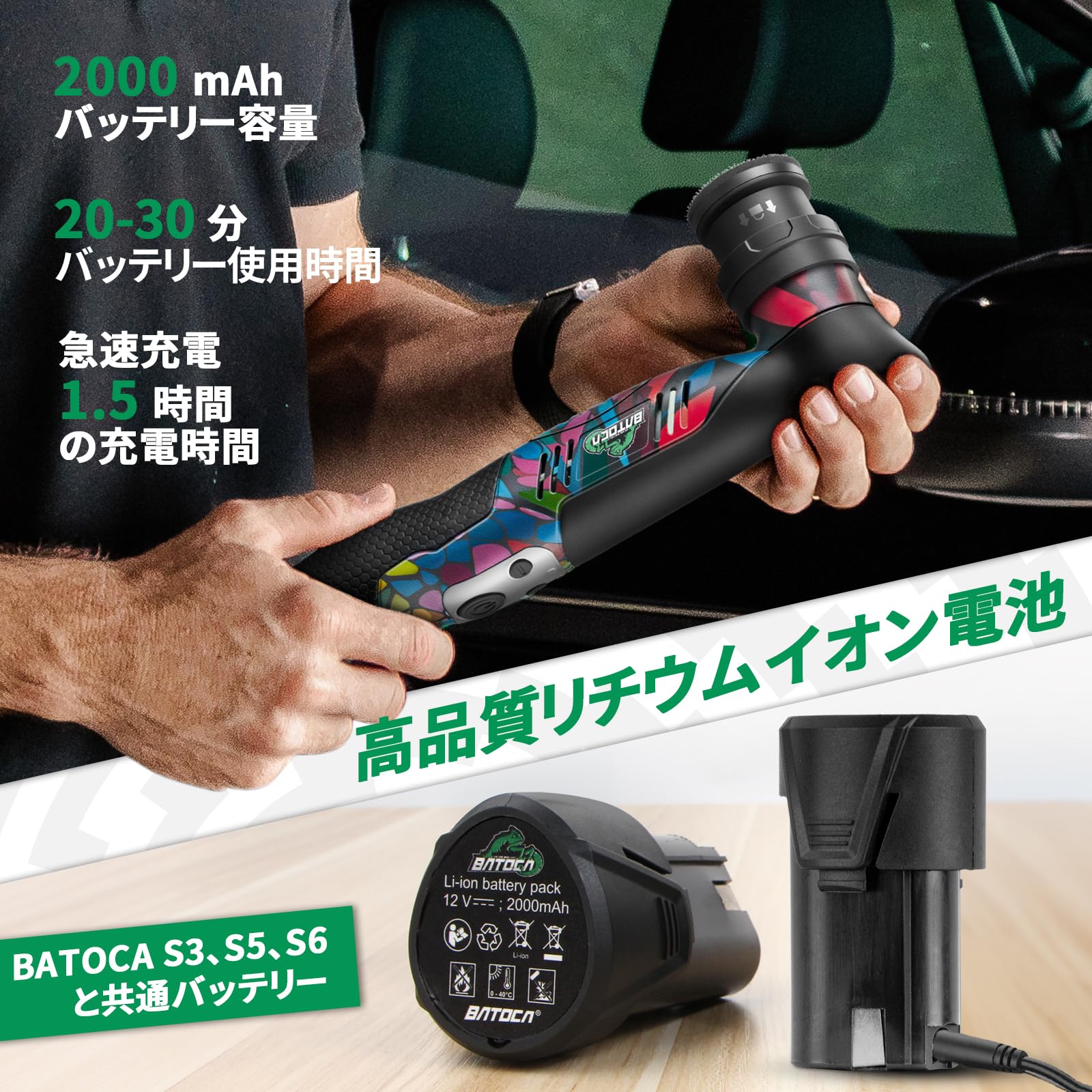 Amazon | BATOCA S5 ミニポリッシャー コードレス 車用 DA/RO ツール