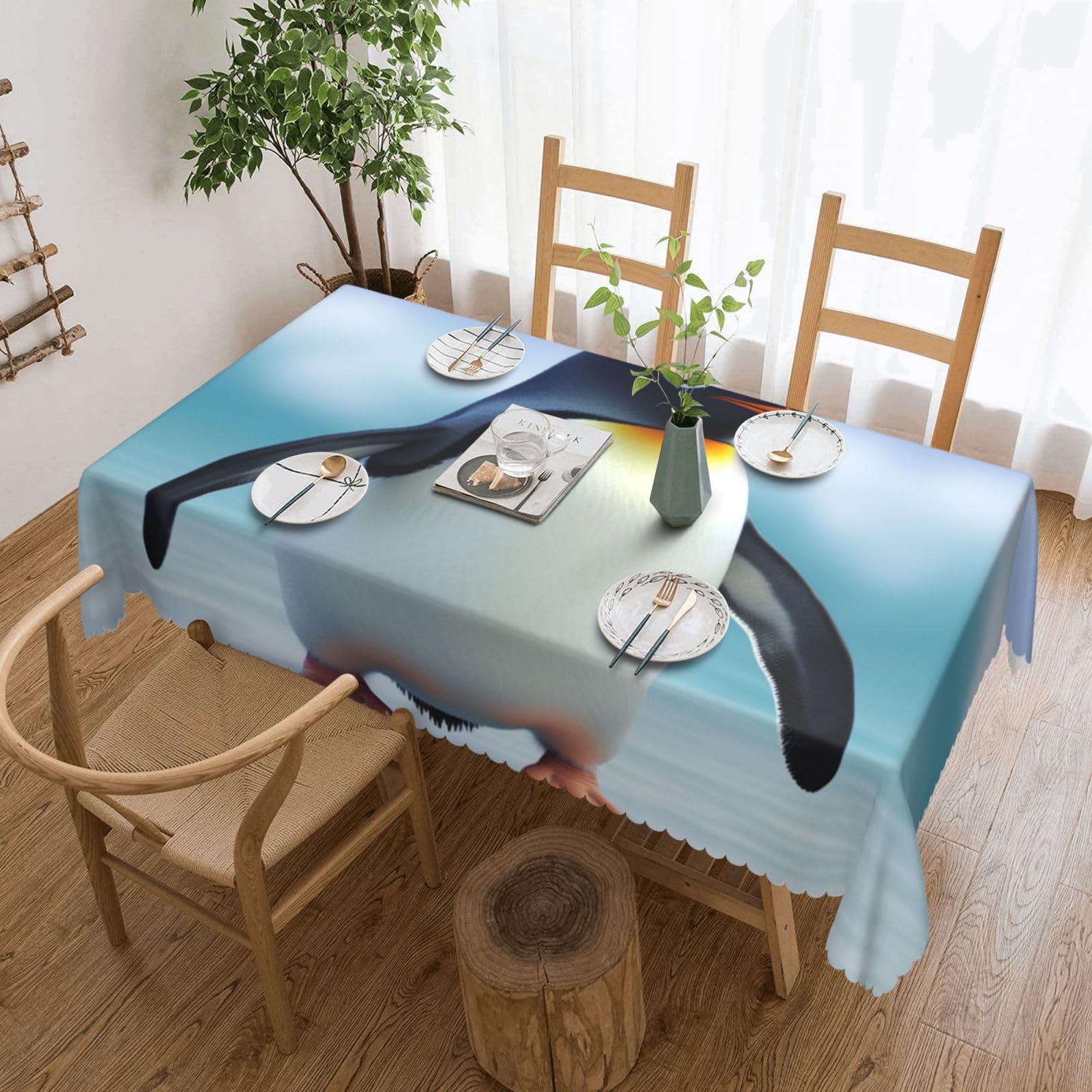 Nappe rectangulaire extérieur et intérieur pour table rustique motif pingouin