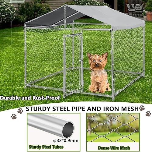 Miniatura 2 de Perrera para perros grandes de 79 pulgadas, de acero galvanizado resistente, con cubierta impermeable resistente a los rayos UV, corralito de cadena