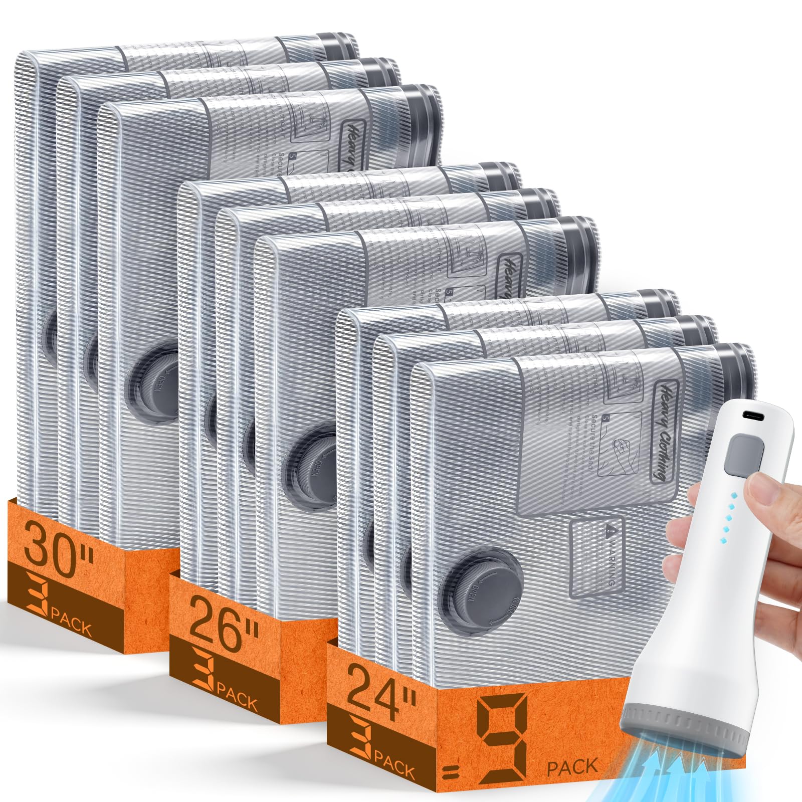 Vakuum-Aufbewahrungsbeutel für Reisen mit kabelloser Pumpe, platzsparende Beutel für Kleidung, Kompressions-Verpackungsbeutel für Gepäck, 9 Kombi-Größen