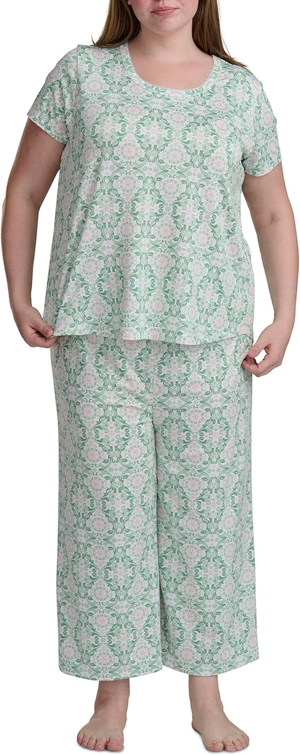 Karen Neuburger womens Kn Cool Scoop Neck Tee and Crop Pant Pajama Set With Picot Trim - Image 7