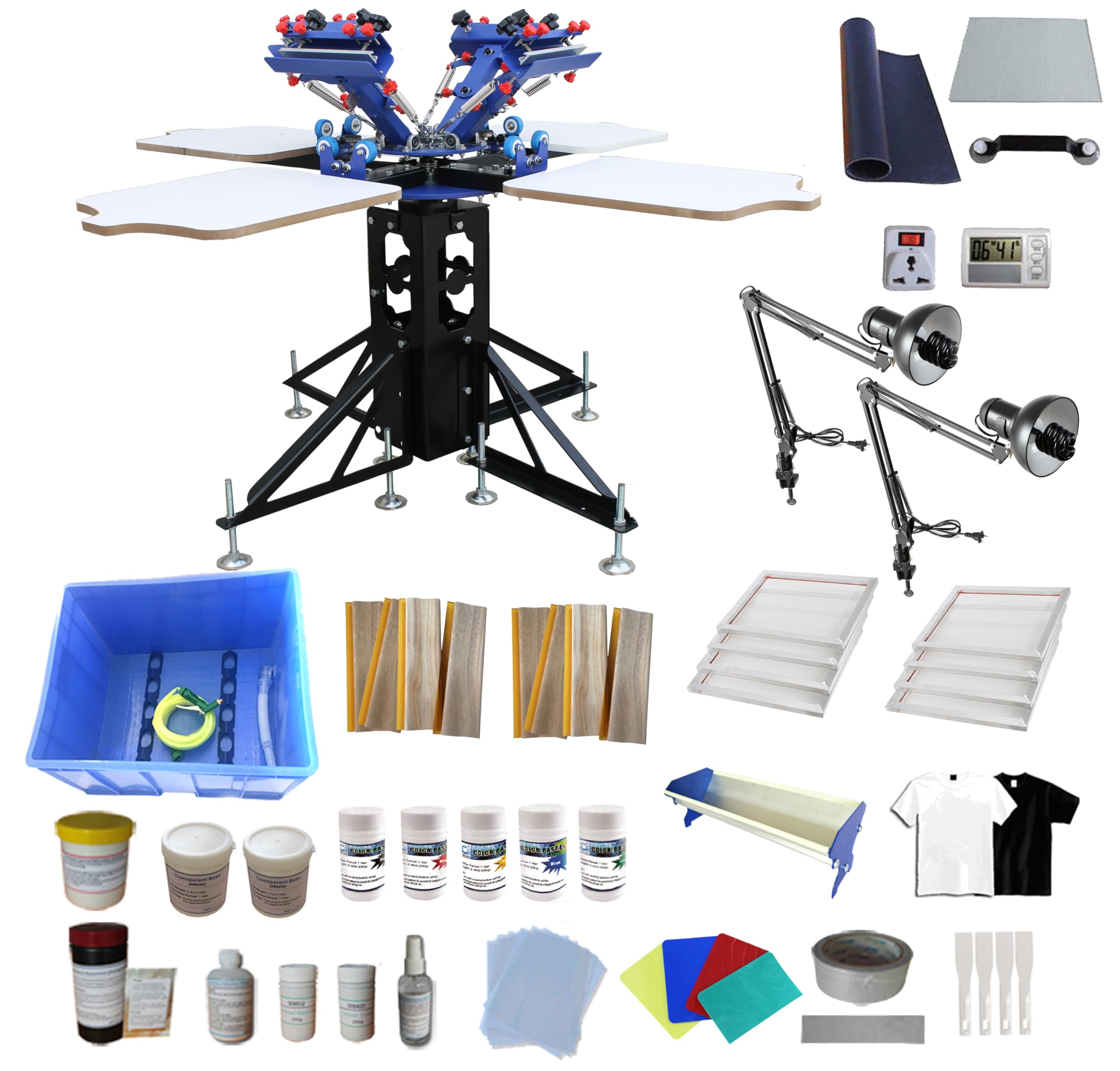 4 Color 4 Station Screen Printing Kit Screen Printing Assembly Screen Drying Cabinet