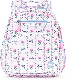 mibasies Kids Backpack for Girls: Girls Backpack 5-8 - Kindergarten Elementary School Bookbag for Girl - Bowknot Rose Sky Blue