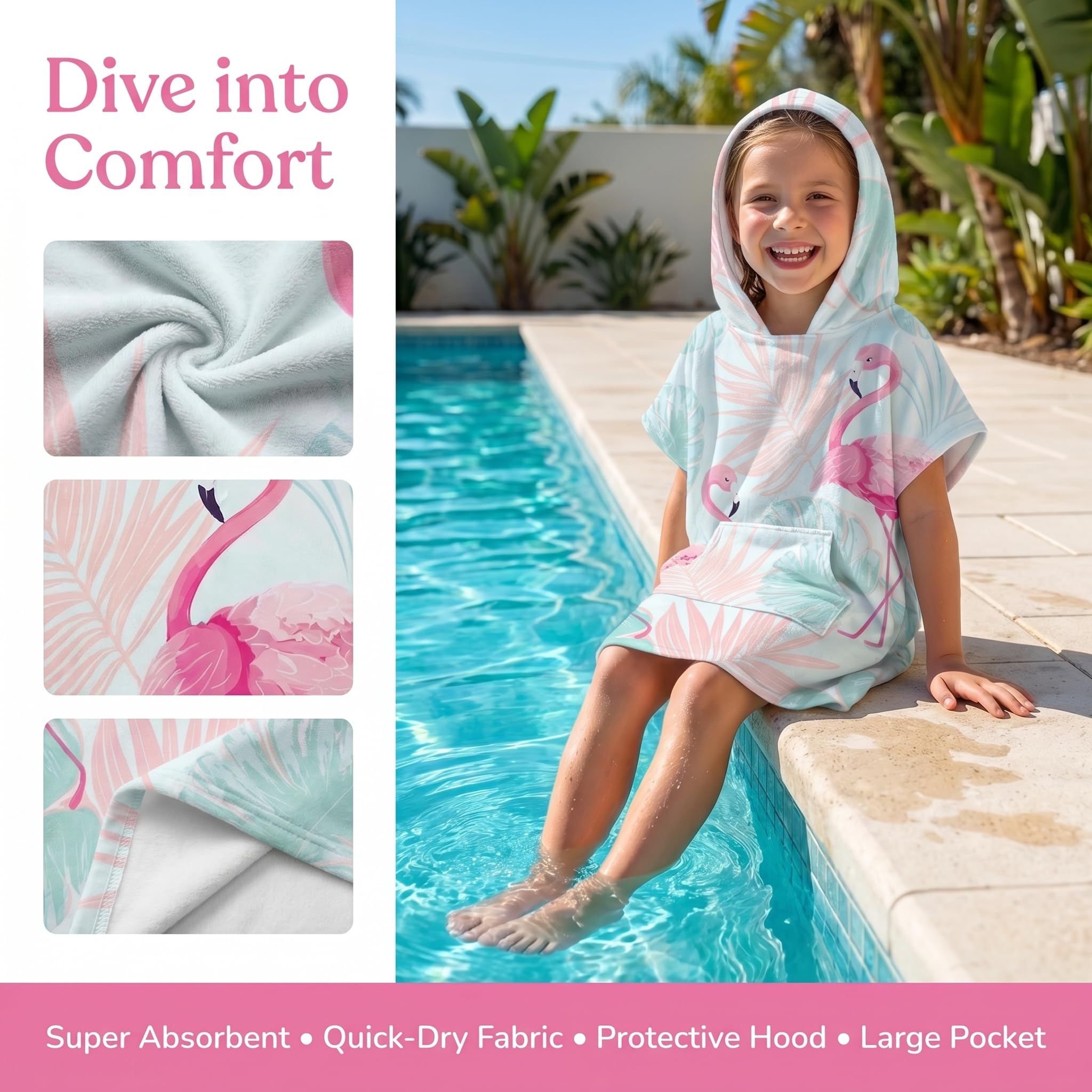 Kinderbademantel, Stoff,schnelltrocknend,Surf-Cape,Wickeltuch,Kapuzenpullover mit Taschen zum Schwimmen,Strand,Surfen,Tauchen,Baden zu Hause