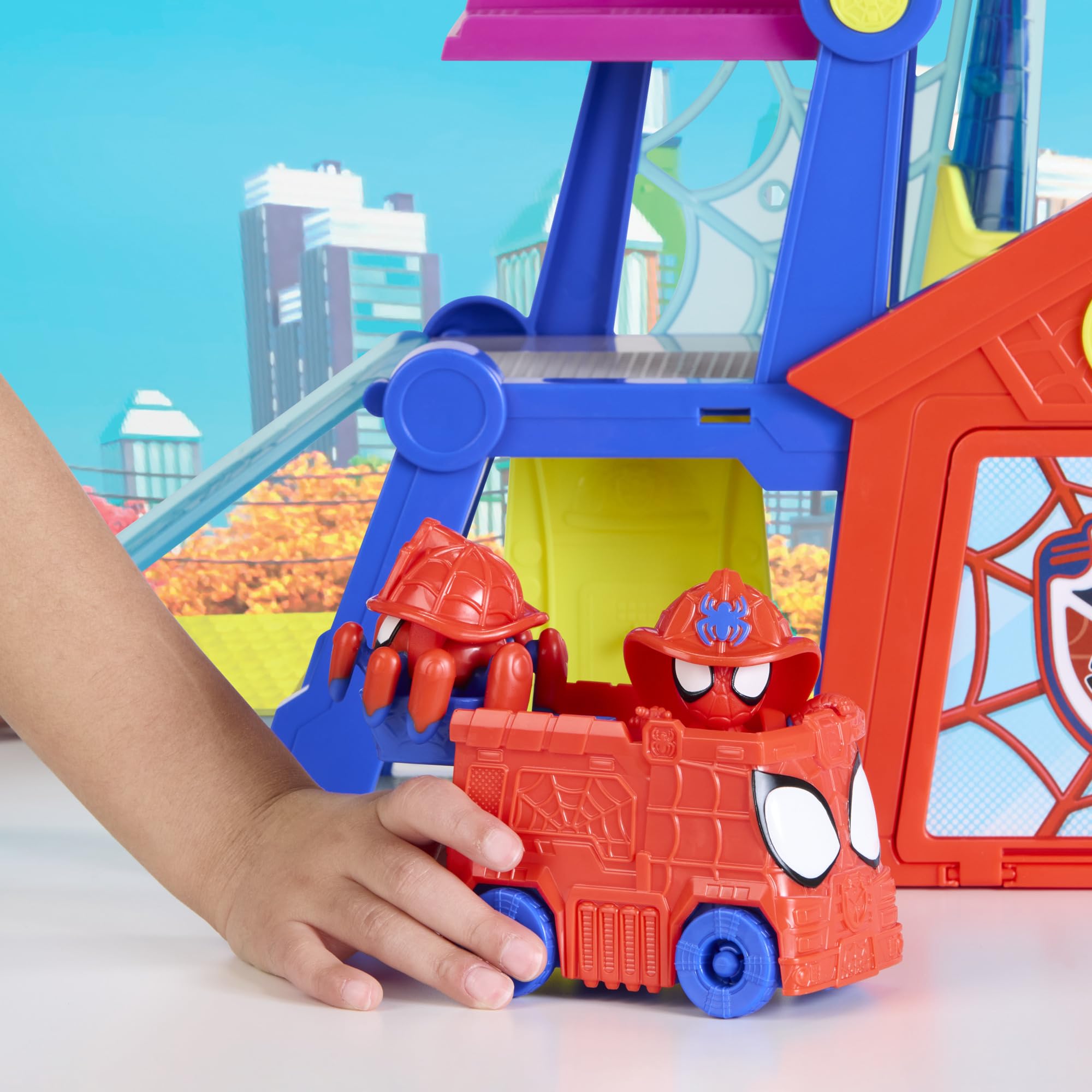 Marvel Spidey and His Amazing Friends, Rescue-Webs, Aracnocuartel, Set de Juego con Figuras de 7,6 cm y vehículo de Juguete, Juguetes de superhéroes para niños pequeños, Edad: A Partir de 3 años