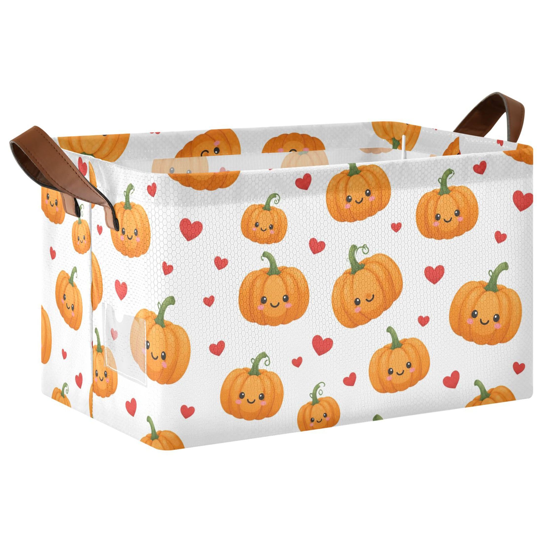 Kutsu Pumpkins Foldable Storage Basket Collapsible Bin With Handles For Shelves