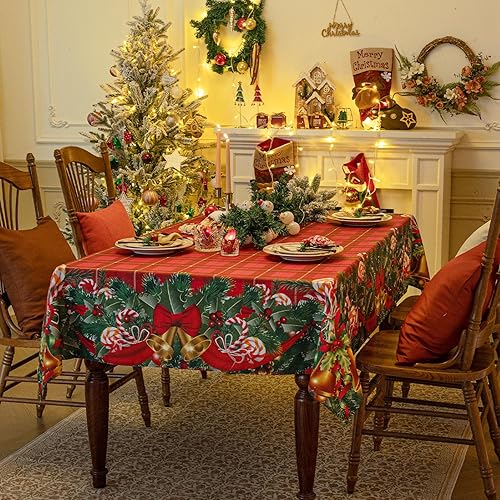 Miniatura 4 de Softalker Mantel rectangular de Navidad  Manteles de mesa de tela de poliéster lavable para comedor, fiestas y decoración de vacaciones, 60 x 84