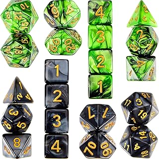 2 Set 11 Dice Polyhedral Dice Set Multisided Dice Set Smooth Touch with Drawstring Bag Compatible with RPG MTG Table Game Dice, 22 Pieces (Green, Black)