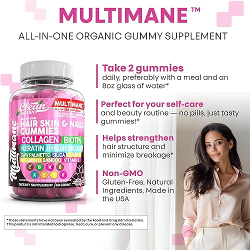 Miniatura 6 de Gomitas de Biotina, Colágeno y Queratina de Clean Nutraceuticals  Vitaminas para el cabello, la piel y las uñas para mujeres  Ácido Hialurónico,