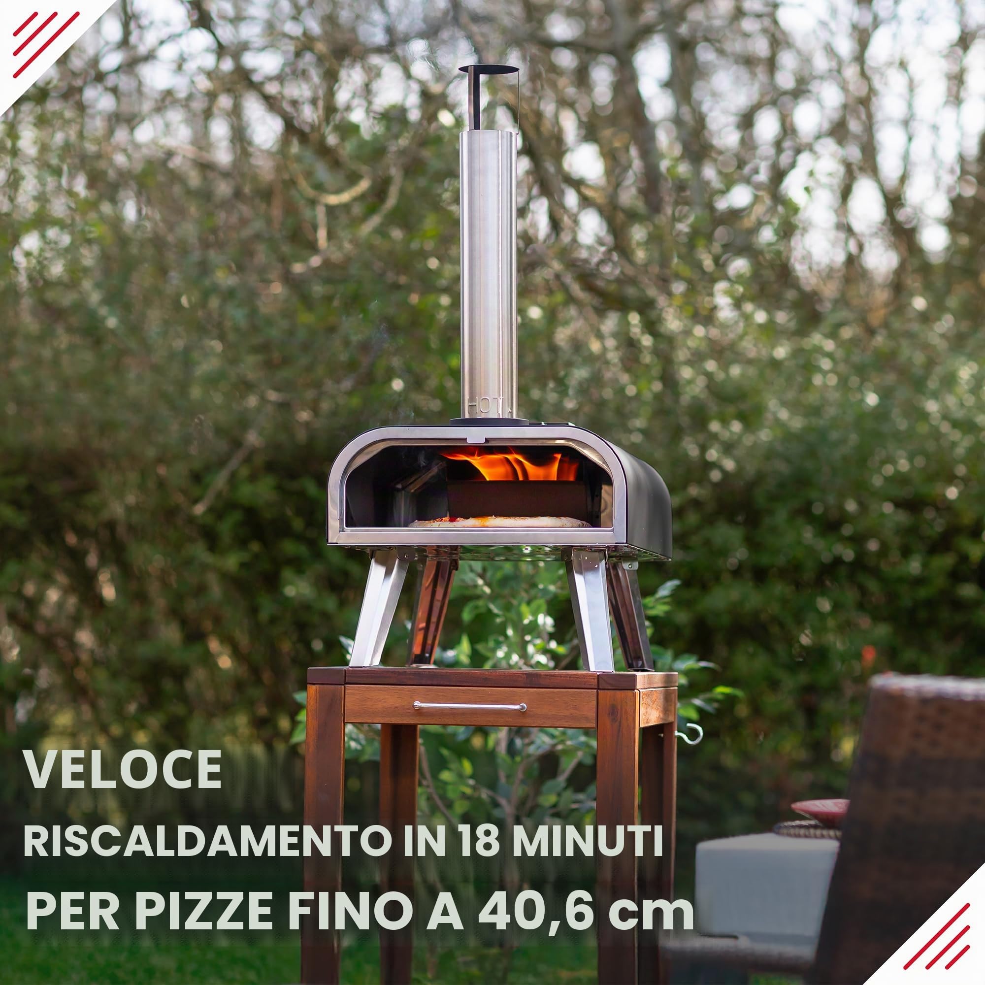 George Foreman Forno per pizza a pellet di legno portatile da esterno da 40,6 cm, nero, con pagaia e borsa per il trasporto, forno per barbecue e affumicatore, gambe pieghevoli GFWPPO2BPC