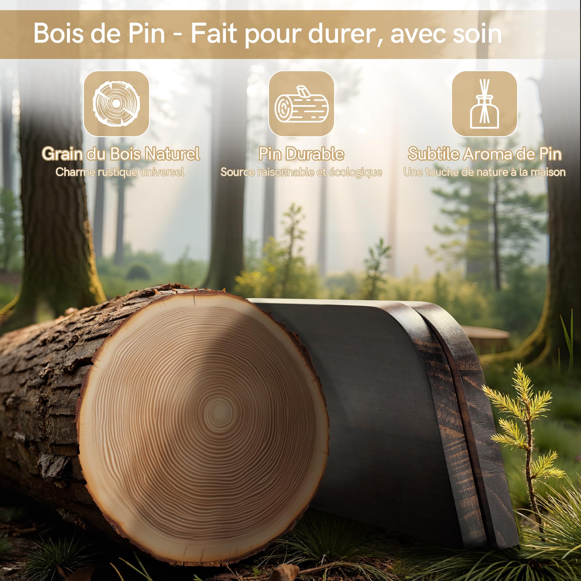 Afuly Étagère Murale Verticale 4 Niveaux en Bois Marron, Gain de Place | Bois massif, angles arrondis, rangement vertical pour plantes, livres et déco, salle de bain, cuisine et salon