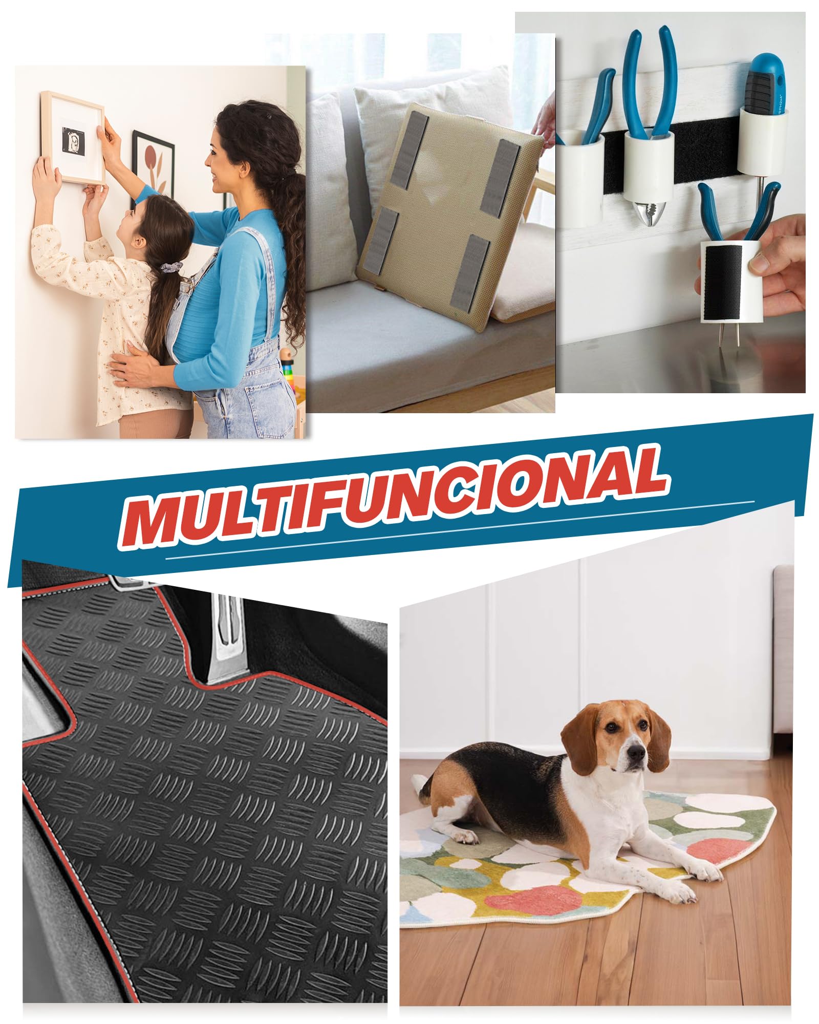 EMITEVER Autoadhesiva Doble Cara, 50X100mm Tiras Hook y Loop Tape Extrafuerte, Para Marcos De Fotos, Mosquiteras, Alfombrillas, Automóviles y Hecho a Mano (Negro, 50mmX100mm 20Pares)