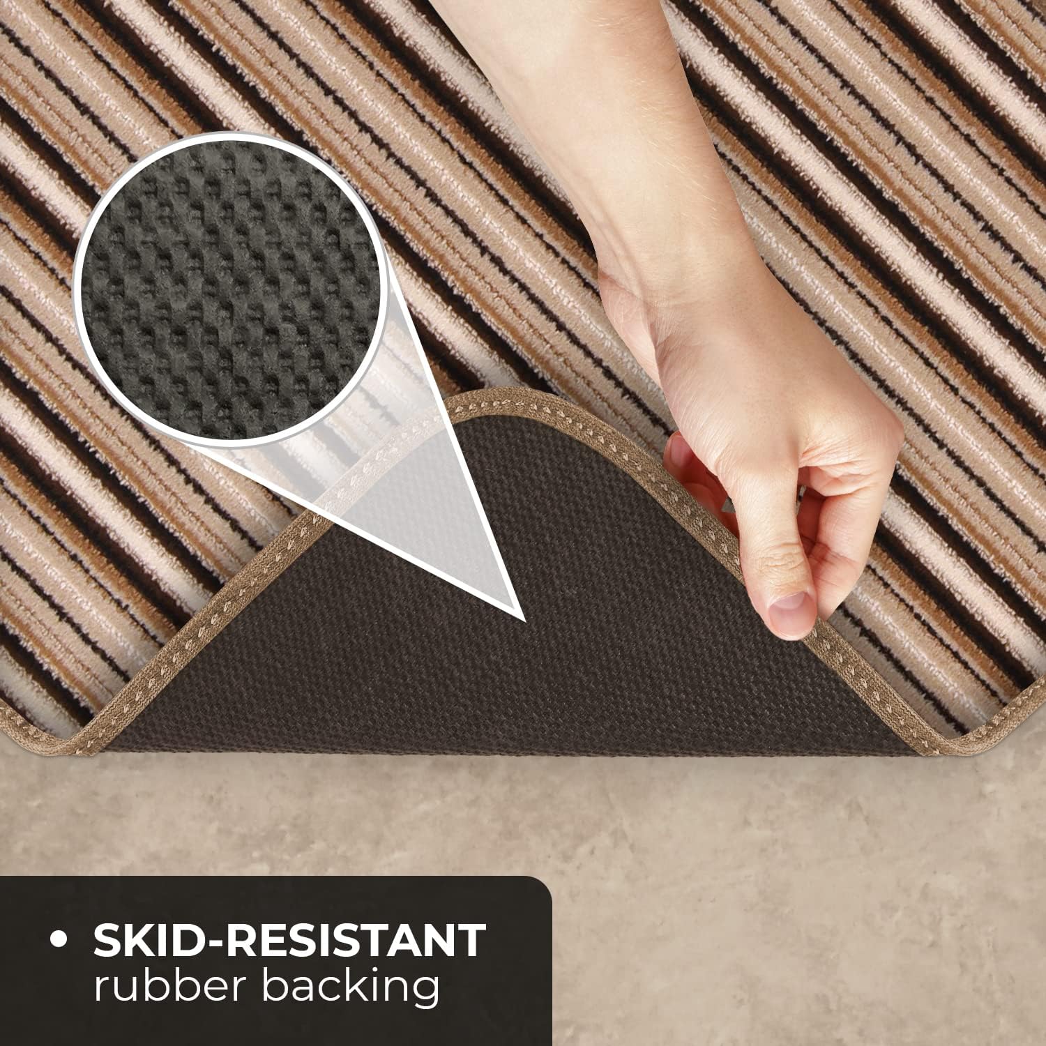 House, Home and More Skid-Resistant Carpet Indoor Area Rug Floor Mat - Mocha Brown Stripe - 3 Ft X 3 Ft - Non Slip Rubber Backing, Stain Resistant, Dog Friendly, Living Room Bedroom Kitchen Entryway