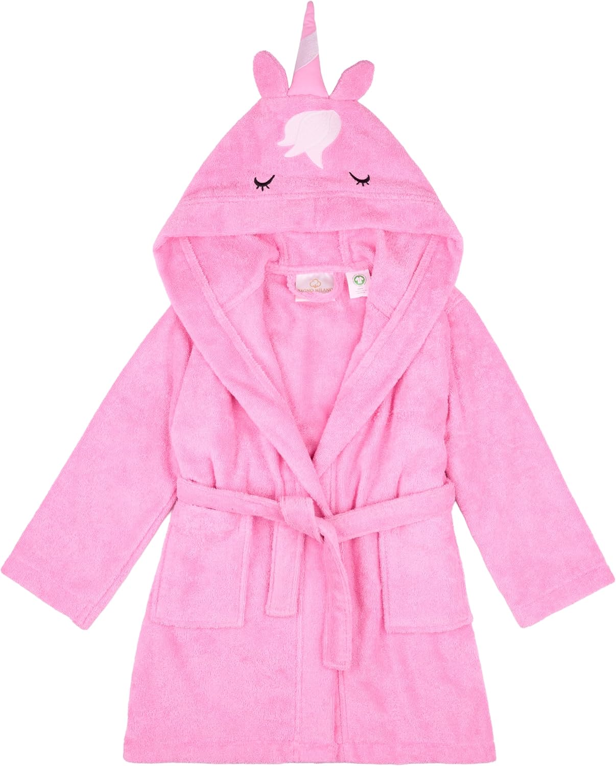 BAGNO MILANO Kids Organic Turkish Cotton Hooded Beach Cover-Up Towel, GOTS Certified, for Boys and Girls (Pink Unicorn, 7-8 Years)