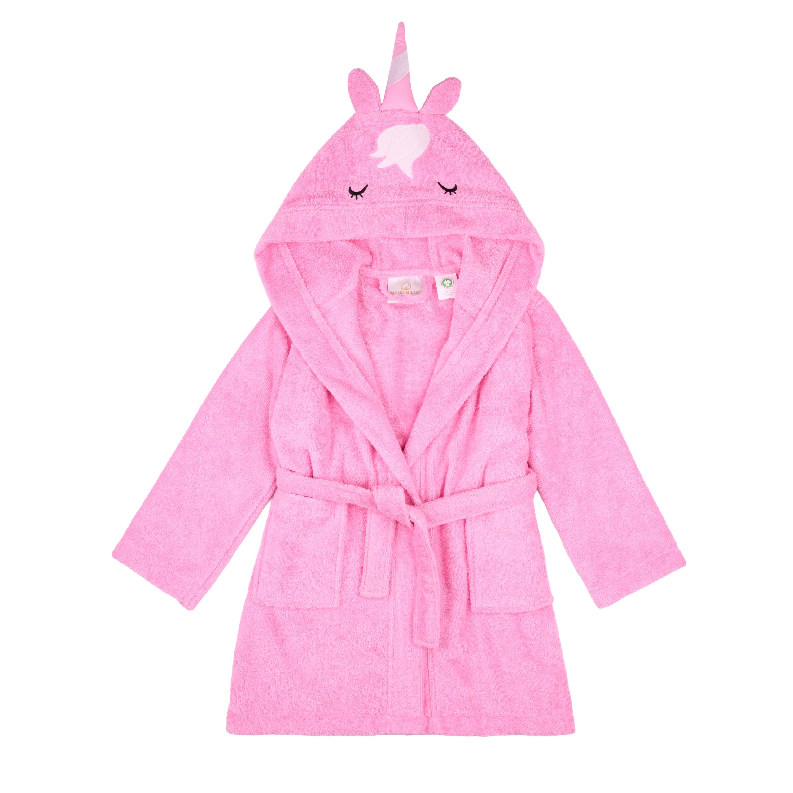 BAGNO MILANO Kids Organic Turkish Cotton Hooded Beach Cover-Up Towel, GOTS Certified, for Boys and Girls (Pink Unicorn, 3-4 Years)