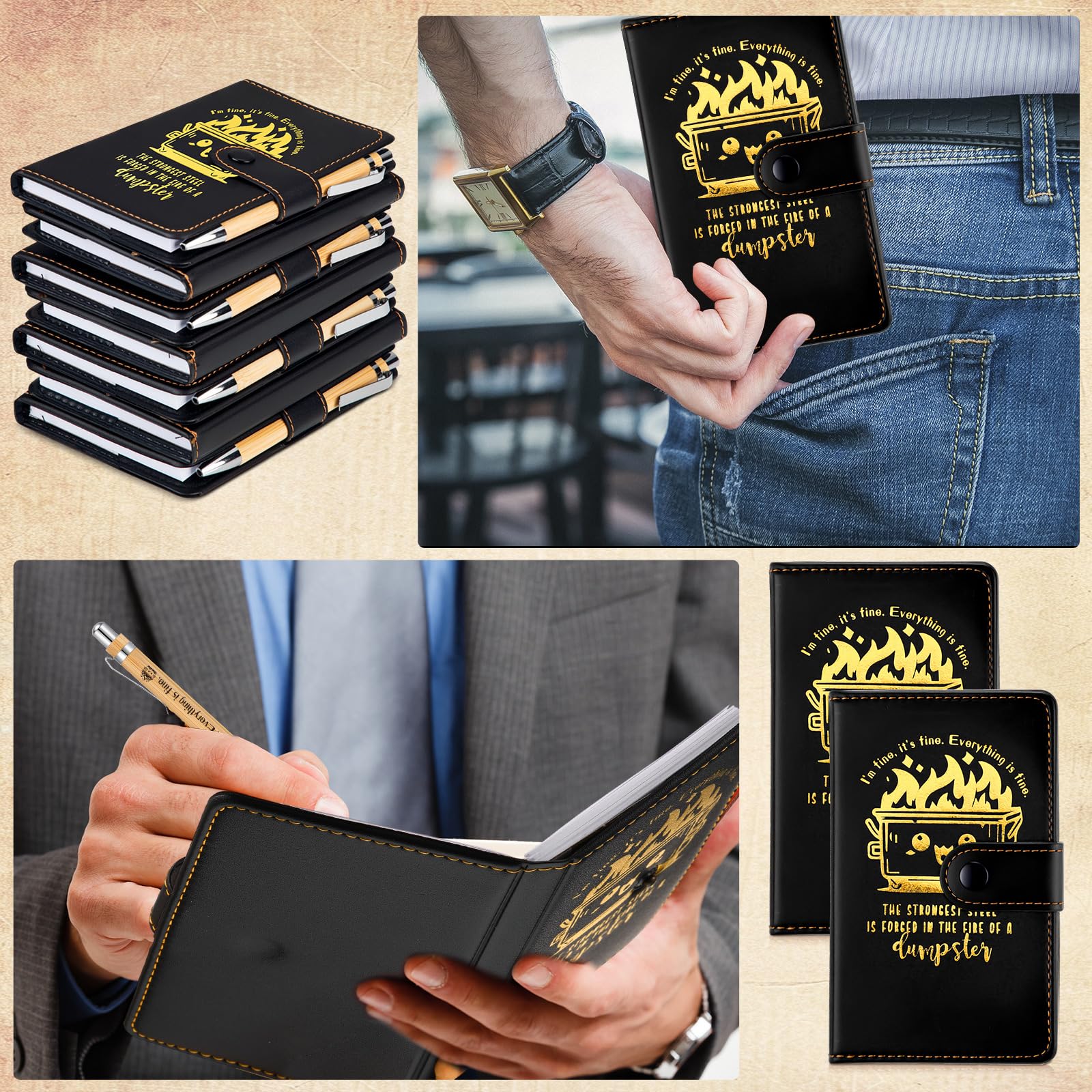 Colarr Juego de 20 cuadernos de cuero con bolígrafos divertidos para compañeros de trabajo, regalos sarcásticos para escribir, viajes, negocios, jefe de equipo (negro)