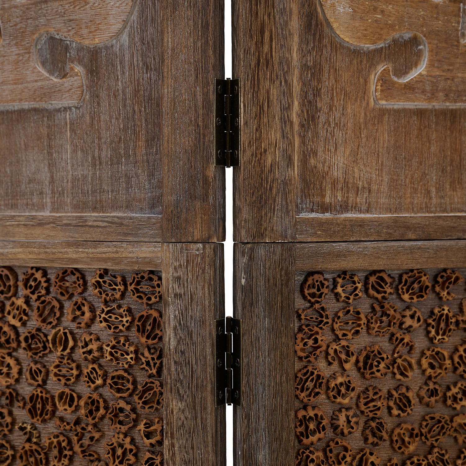 Homestyle4u 1890, Paravent 170x120 Raumteiler 3-teilig Holz Trennwand Sichtschutz mit Ornamente Braun
