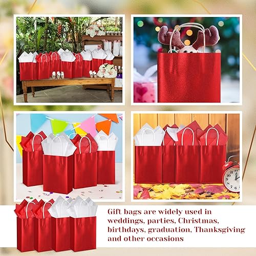 Miniatura 5 de Colarr 50 bolsas de papel kraft con purpurina de 8.2 x 5.9 pulgadas, bolsas de regalo de Navidad con 100 papel de envoltura de pañuelos a granel,