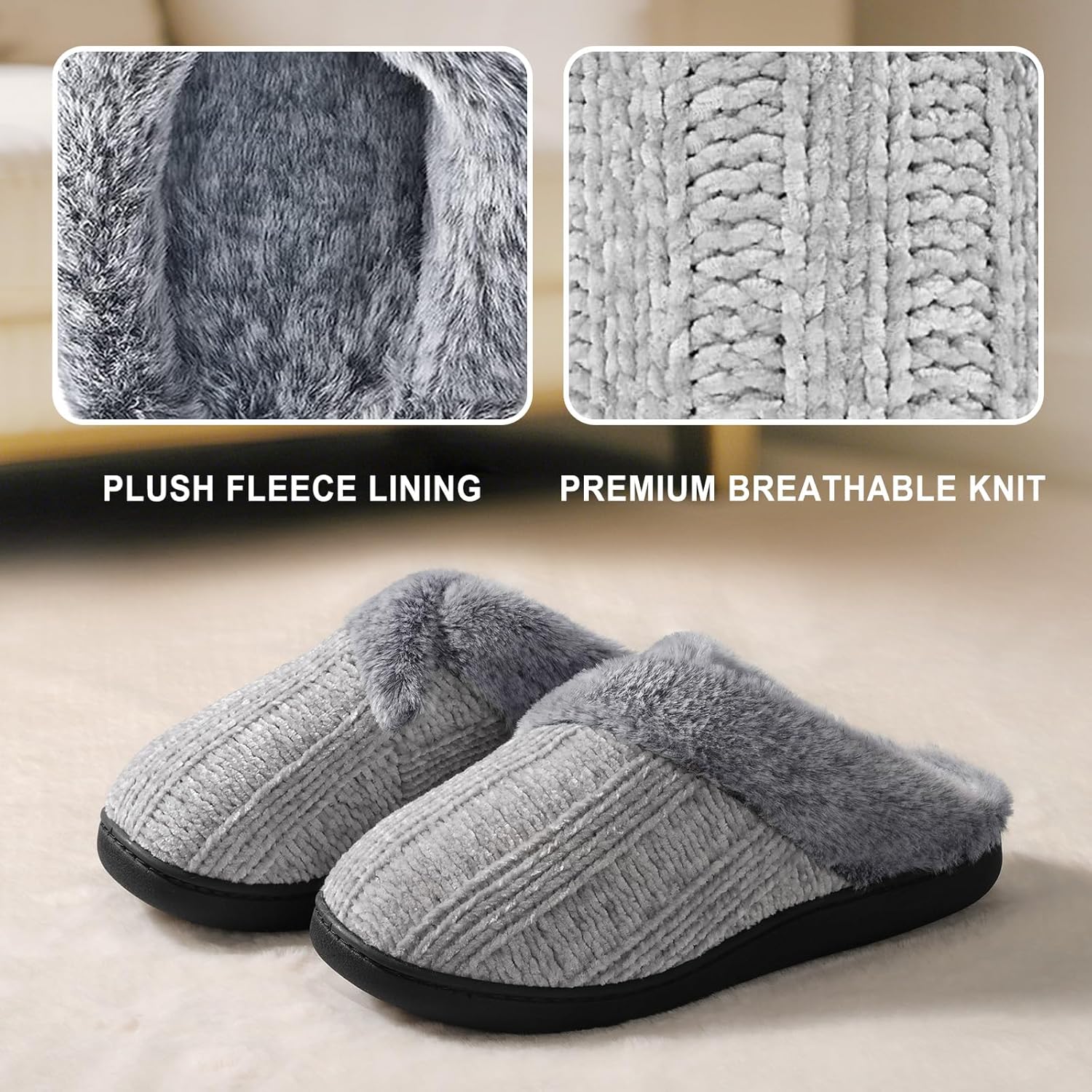 Slippers for Women Fuzzy House Slip on Indoor Outdoor Bedroom Furry Fleece Lined Ladies Comfy Memory Foam Female Home Shoes Anti-Skid Rubber Hard Sole - Image 4