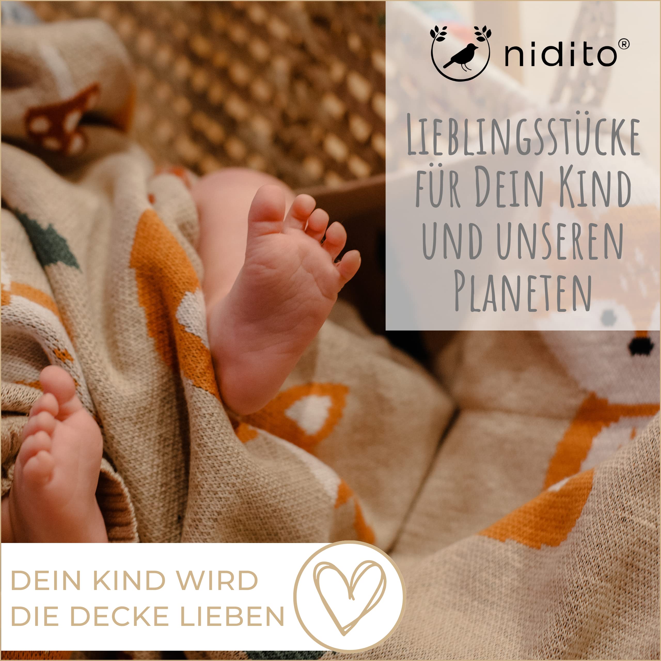 Hochwertige Bio Babydecke Baumwolle Beige Fuchs - 100% GOTS Bio-Baumwolle - 80x100 cm - herrlich weich | Babydecke Mädchen Junge | Baby Wolldecke | Kuscheldecke | Baby-Geschenk zur Geburt