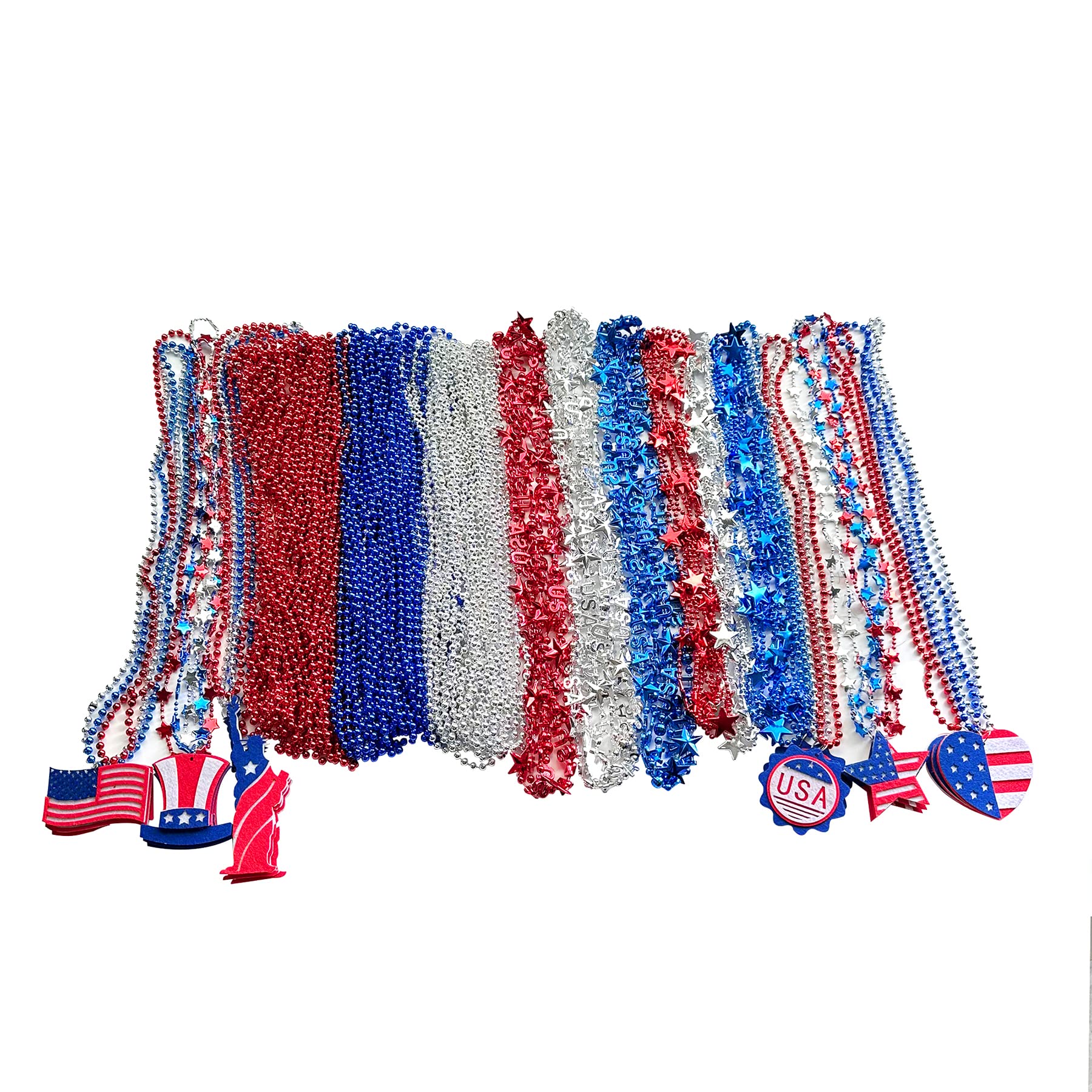 VLUV100 Pcs 4th of July Beads Bulk, Metallic Red Bule Silver Patriotic Star Bead Necklaces for 4th of July Independence Day, Patriotic Parade, Carnival Decoration