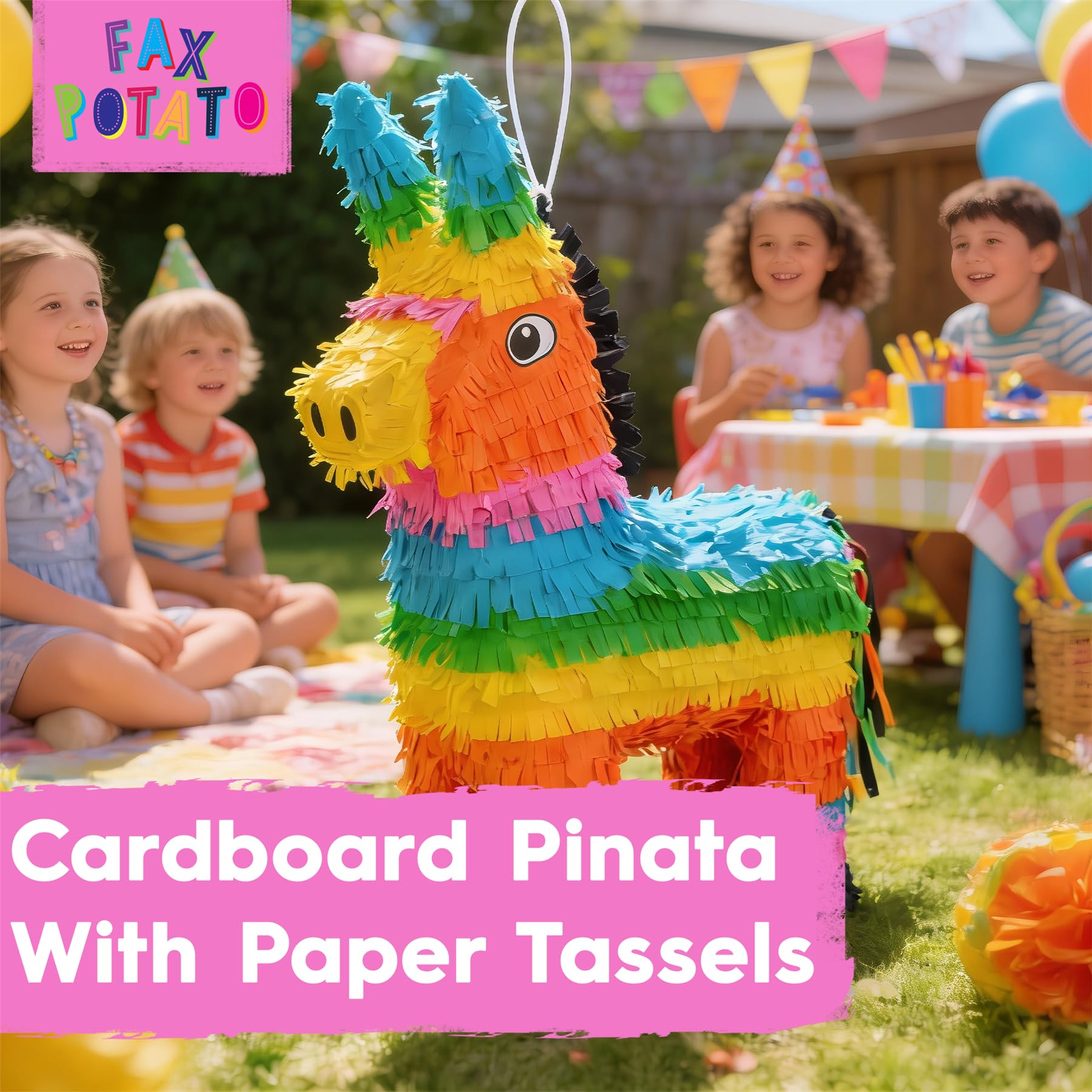 Fax Potato Donkey Cardboard Pinata, Stick et Bounked Roll Set - Remplissez Votre Propre décoration d'accessoires pour Enfants - W40cm x D13cm x H55cm