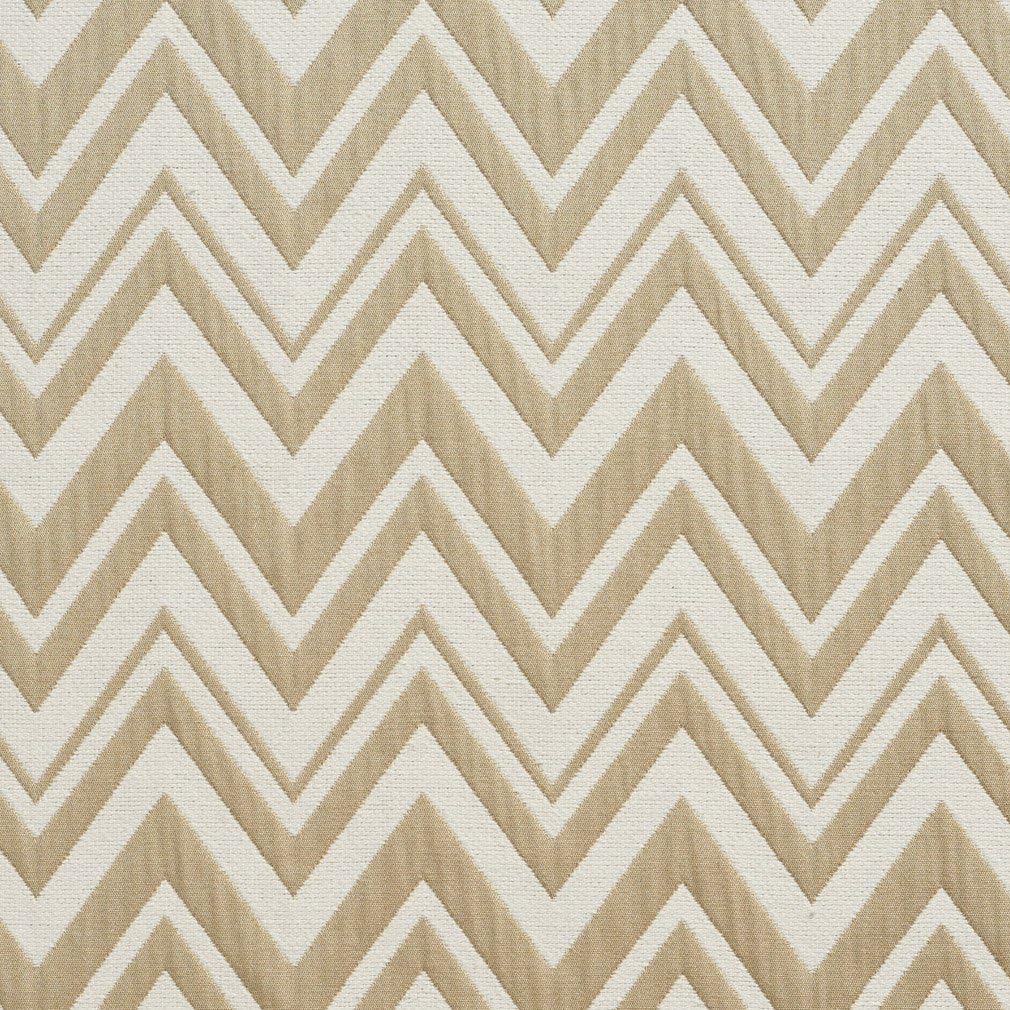 B0010B Ivory and Taupe Zig Zag Chevron Contemporary Upholstery Fabric by The Yard- Closeout