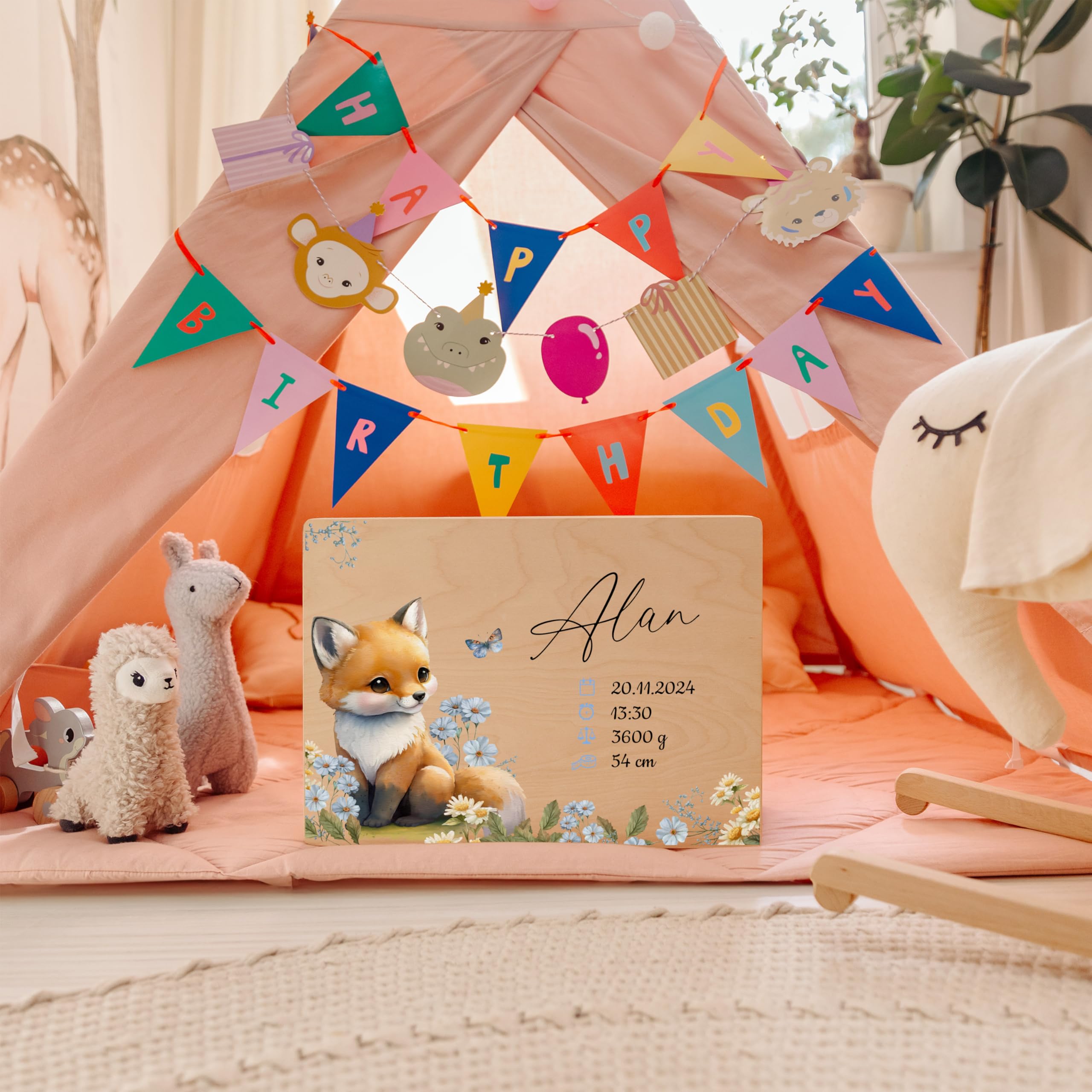 Creative Deco Boîte à Souvenirs Bébé Personnalisé avec Prénom - Animaux de la Forêt | 40 x 30 x 14 cm | Cadeau Boîte à Souvenirs pour Une Naissance pour Fille et Garçon | Boite en Bois avec Couvercle