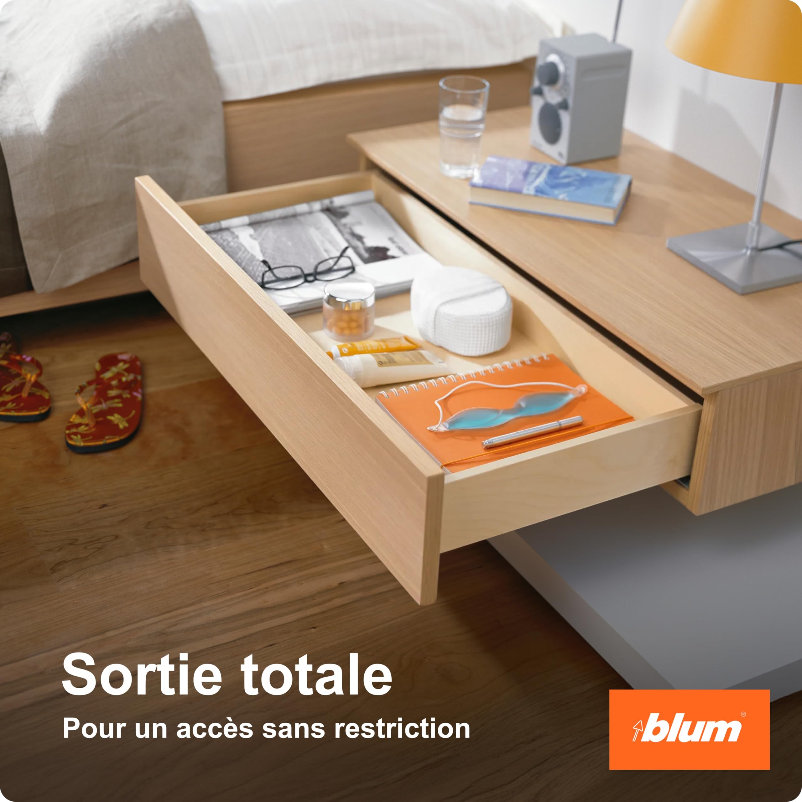 blum sortie totale Tandem 450 mm I coulisse à profil sous le tiroir invisible I sortie de tiroir Soft-close avec amortissement blumotion I sortie pour meuble de cuisine I système coulisses 1 paire