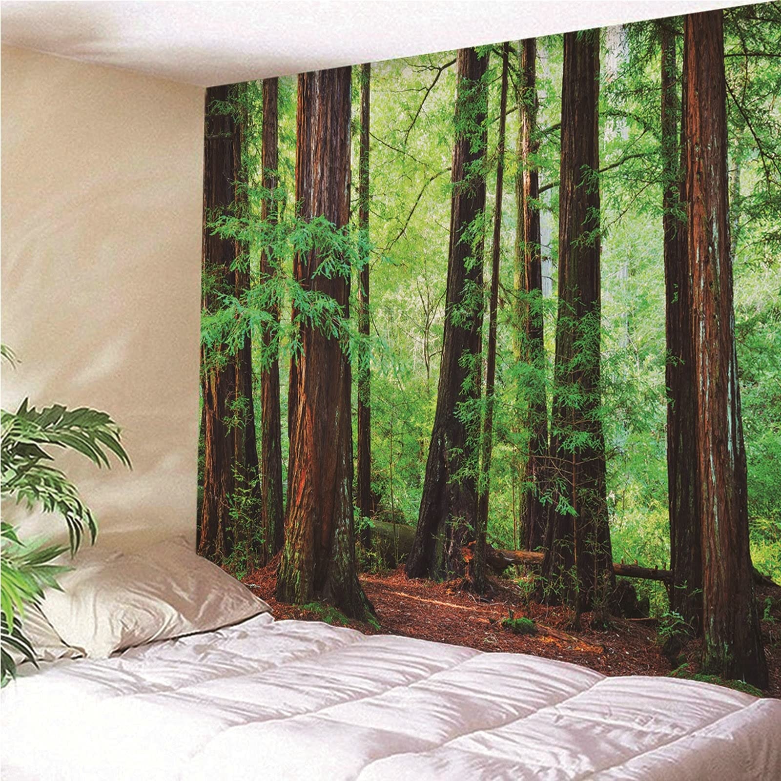 Aeici Tela Mural Pared, Manta Pared Decorativa Tapiz de Pared Bosque Tapiz- Marrón Verde, 350x256CM