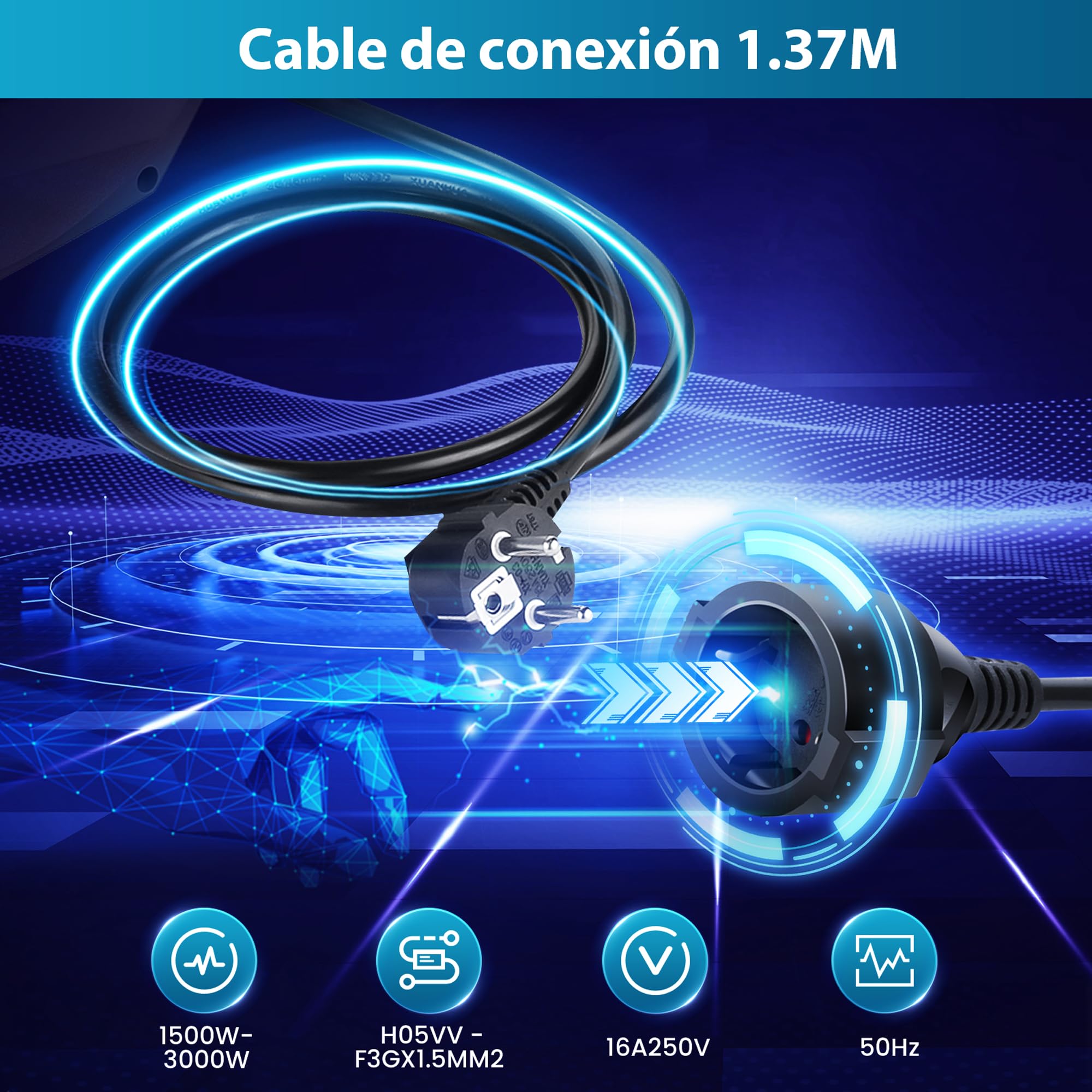 Himimi Carrete de cable retráctil automático de 15 m + 1 m, resistente, de 1500 W a 3000 W, resistente al agua, para uso en interiores y exteriores, con montaje en pared o techo (Blue)