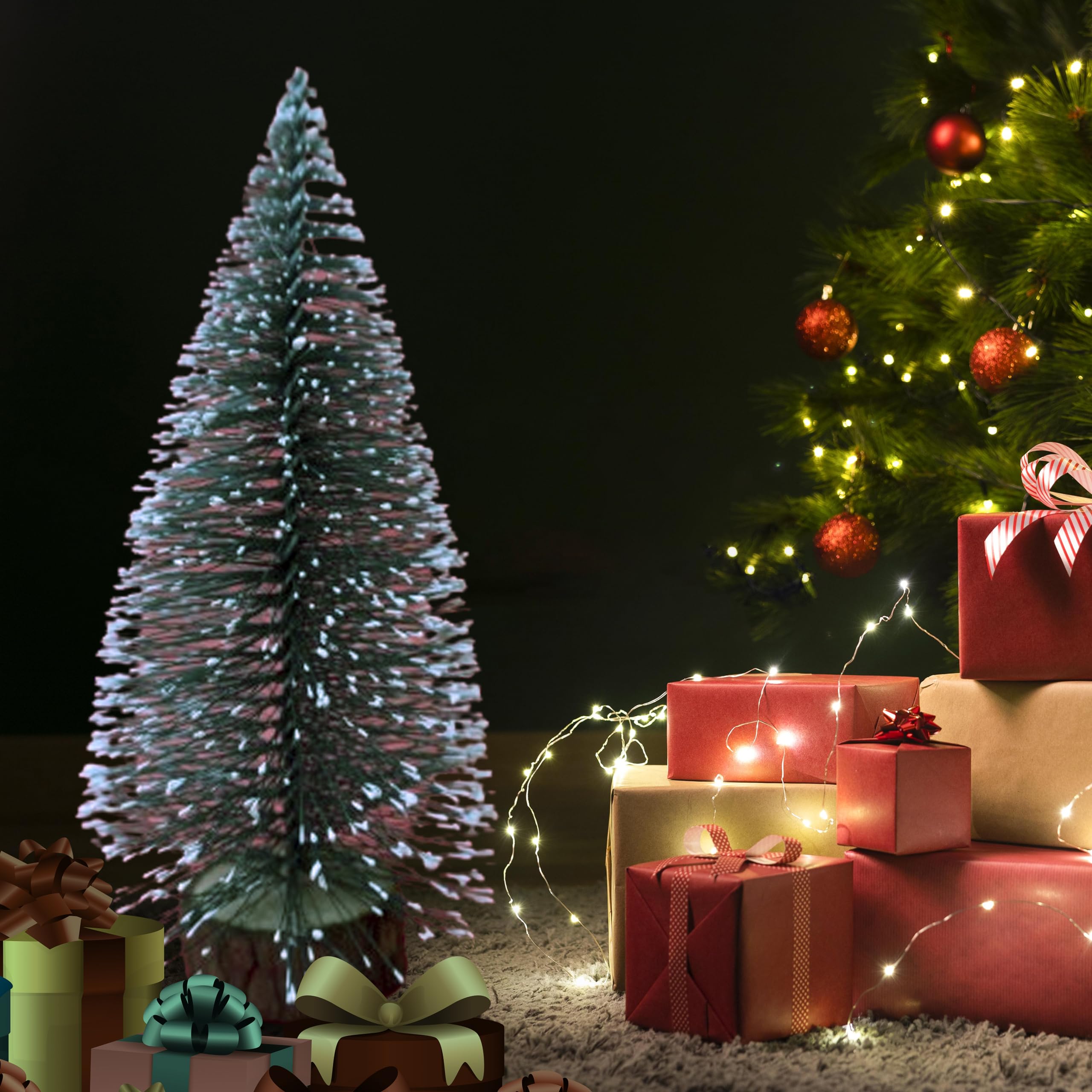 Puremazing Christmas Tree with Snow | Tree with Wooden Base | Frosted Pine Tree | 15 cm Long, 2 Trees | Xmas Tree for Home Decor, Corporate Gifting & Christmas 3