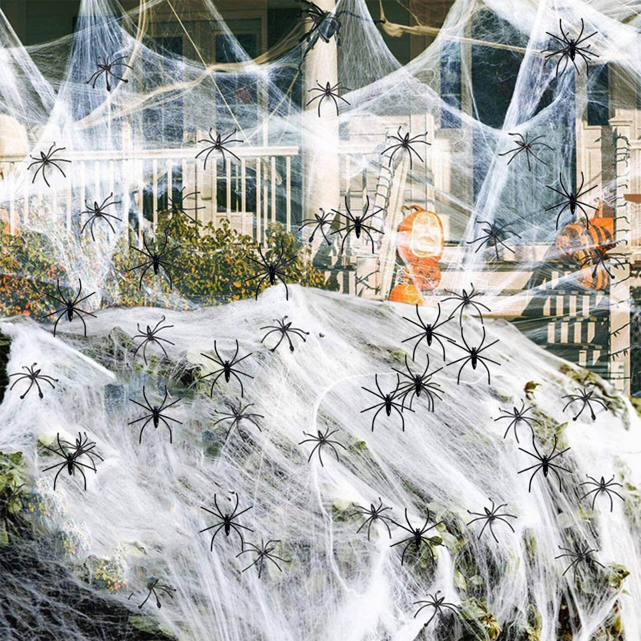 Decorazioni Halloween Ragnatele E Ragni - Set 100g Ragnatela + 30 Ragni