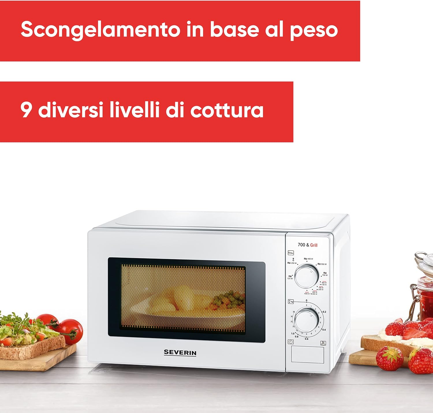 SEVERIN MW 7891 Forno microonde 700 W con grill combinato da 900 W, timer, piatto girevole e 9 livelli di potenza, Microonde piccolo da 20 L, Microonde da tavolo per scongelamento SEVERIN MW 7891 Forno microonde 700 W con grill combinato da 900 W, timer, piatto girevole e 9 livelli di potenza, Microonde piccolo da 20 L, Microonde da tavolo per scongelamento