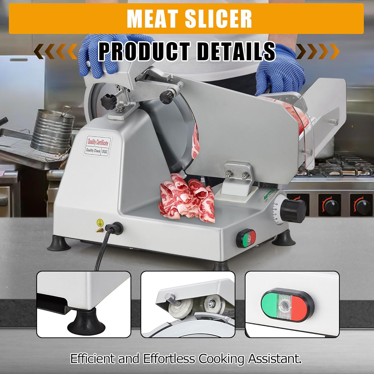 Powerful 240W Dual Motors Automatic Meat Slicer with 10" Carbon Steel Blade,10 inch Meat Slicer, 0-12mm Adjustable Thickness,Commercial/Home Use, Adjustable Thicknessfor Cheese, Veggies, Ham