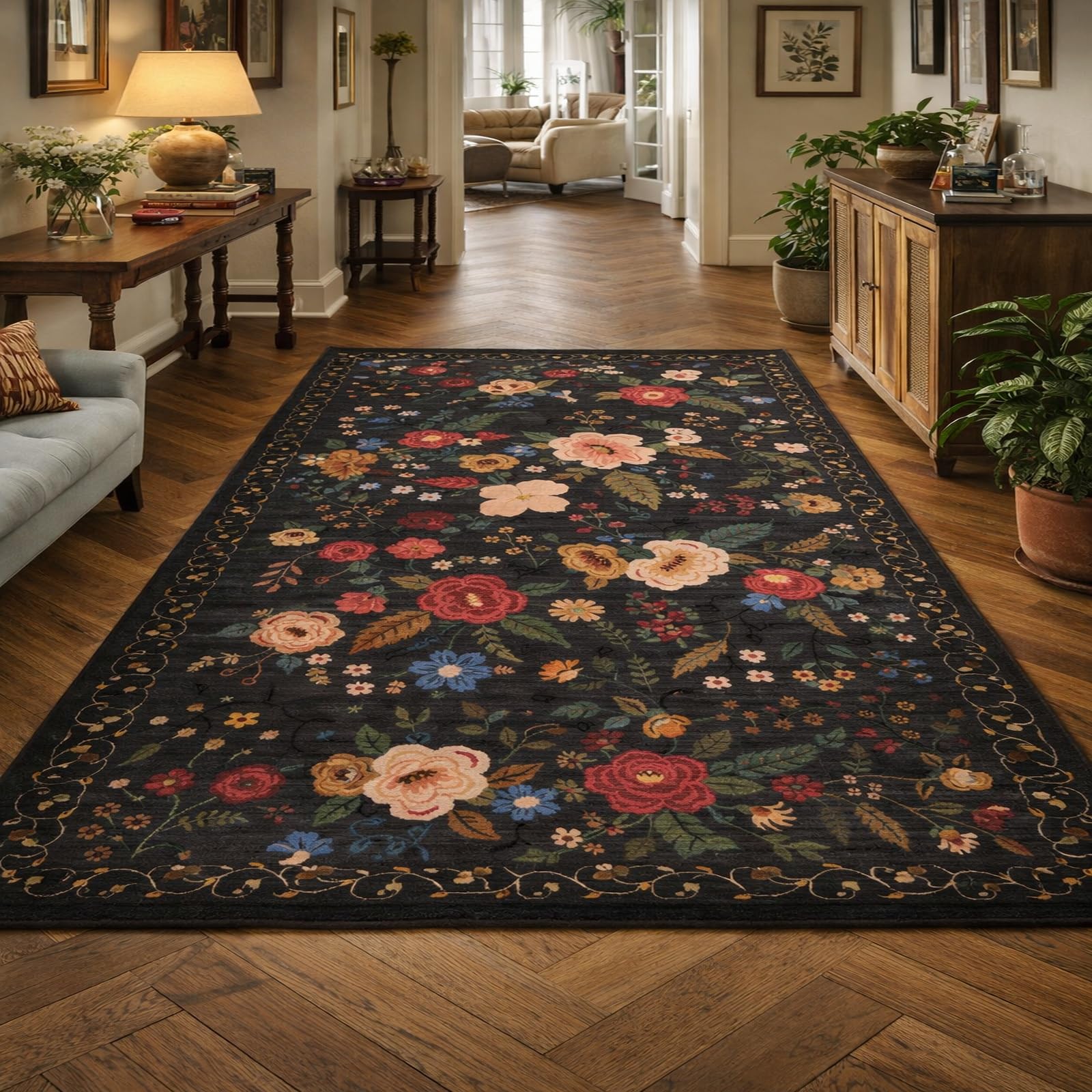 Tapis de salon vintage fleuri 120x200 cm pour décoration chambre