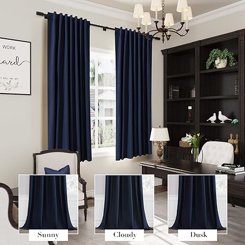 Miniatura 6 de Joywell Cortinas de lino 100% opacas de 45 pulgadas de largo, bolsillo para barrapestaña trasera, cinturón de ganchoanillos de clip, cortinas de