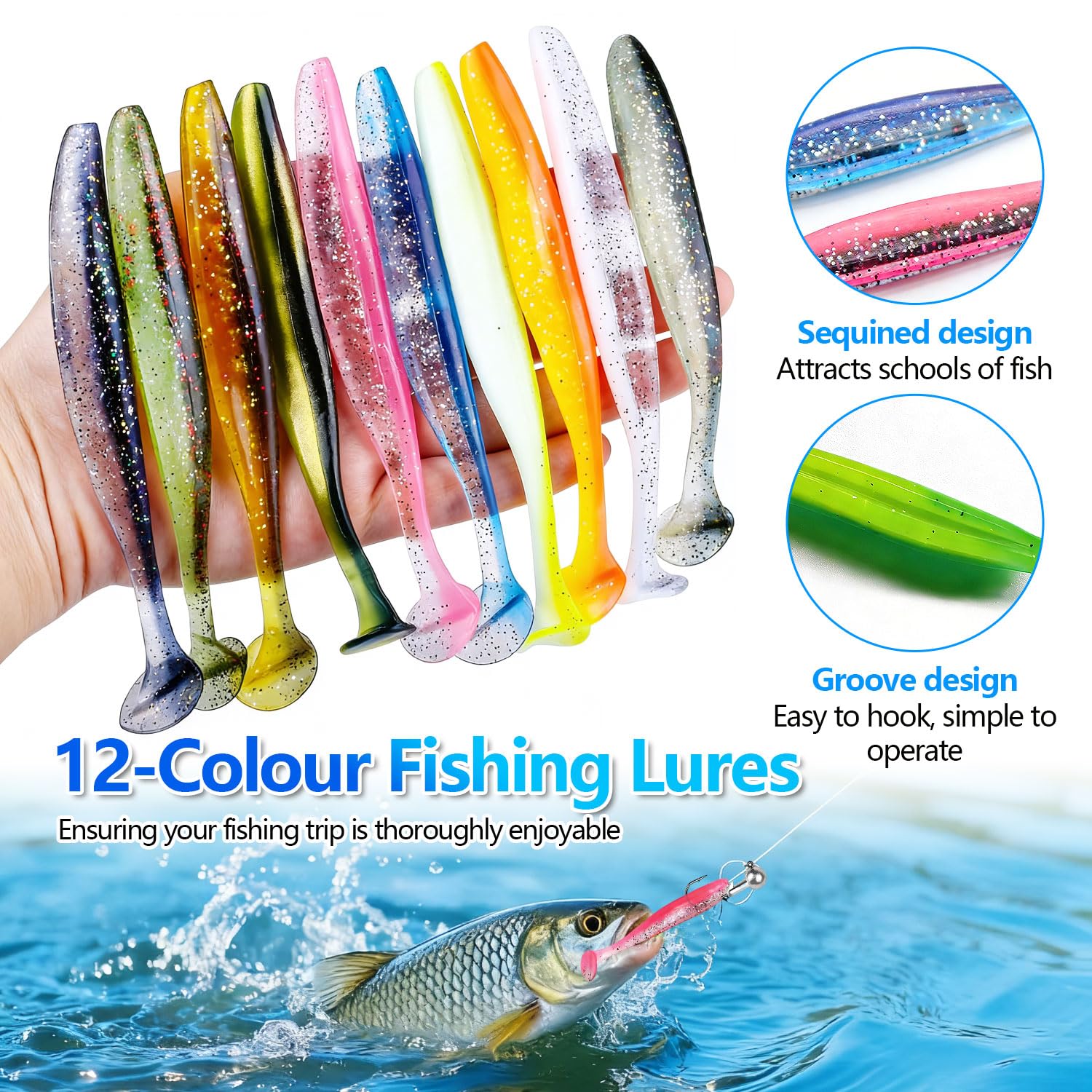 Ensemble de Leurres de Pêche 87 pièces Leurre Souple Leurre Peche Carnassier pour Barracuda avec Têtes Plombées et Accessoires de Pêche Kit de Leurres en Plastique Souple pour Bar Peche Carpe Truite - 5