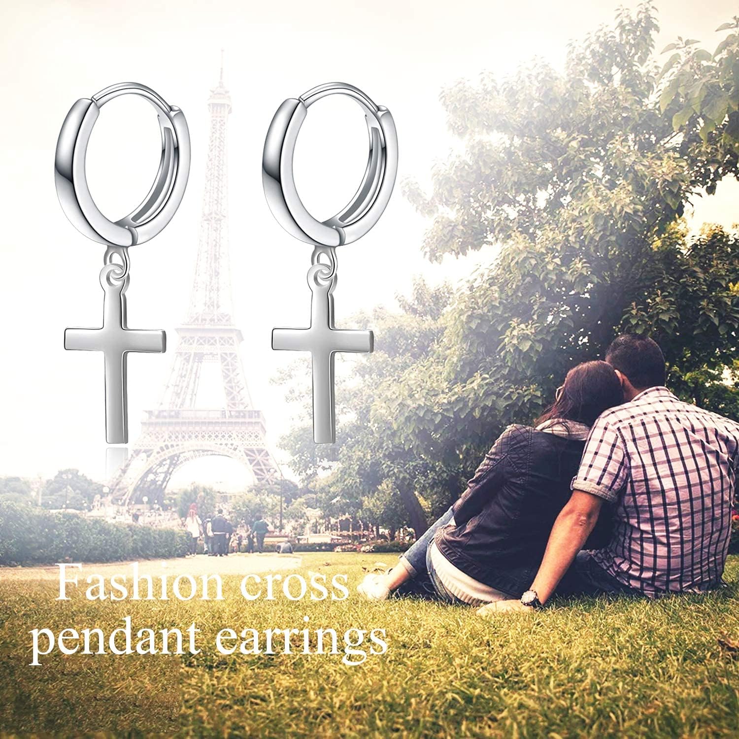 POPLYKE Sterling Silver Hanging Cross Earrings Cross/Ankh/Faith Hoop Earrings for Men Women